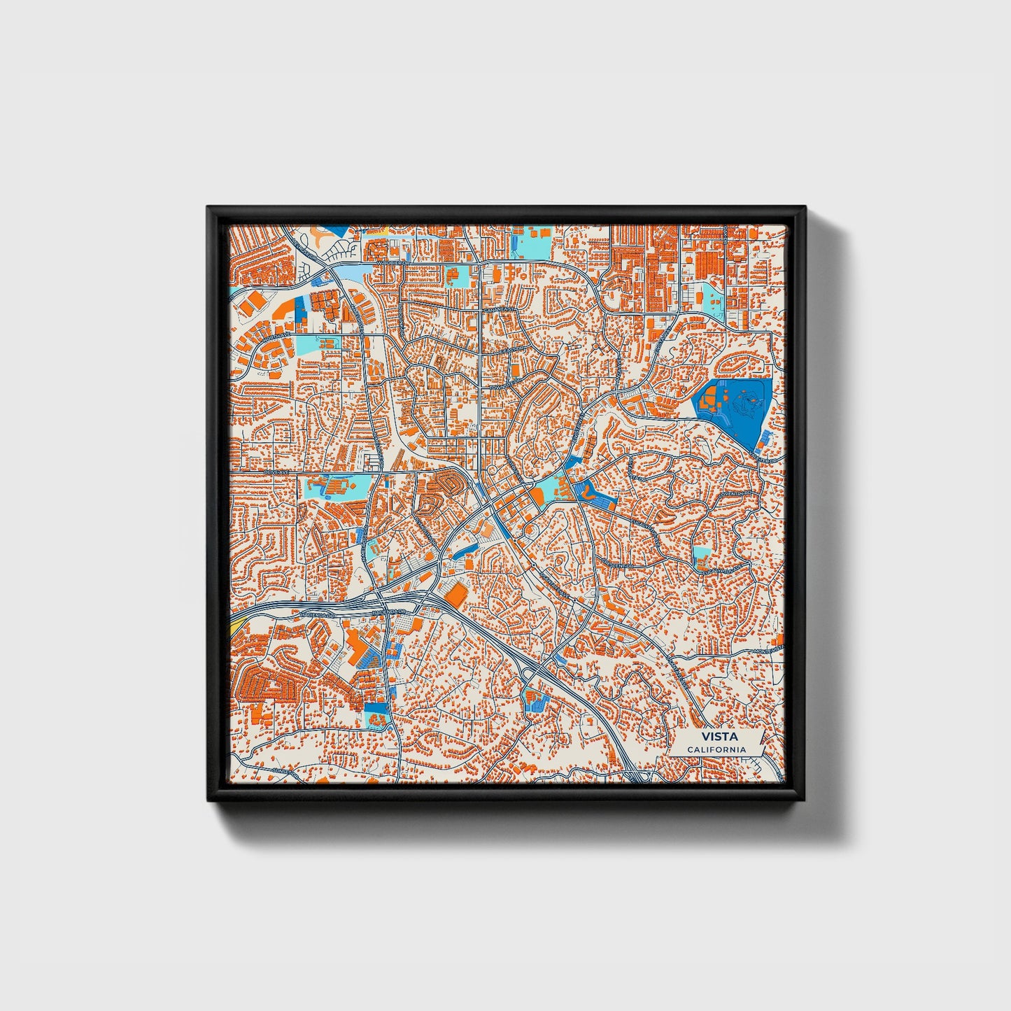 Vista California Colorful City Map Canvas Print • Black Framed