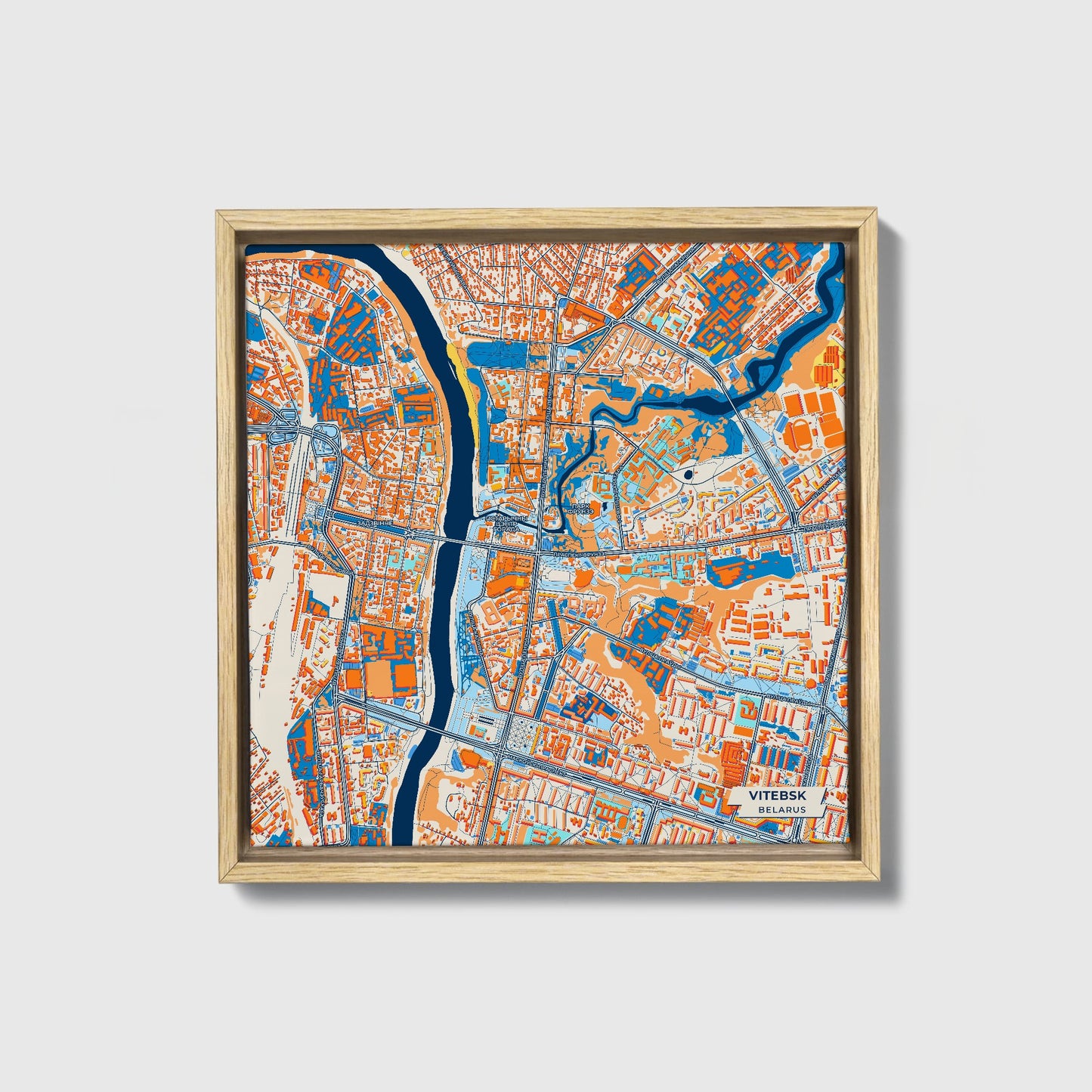Вітебск Belarus Colorful City Map Canvas Print • Natural Wooden Framed