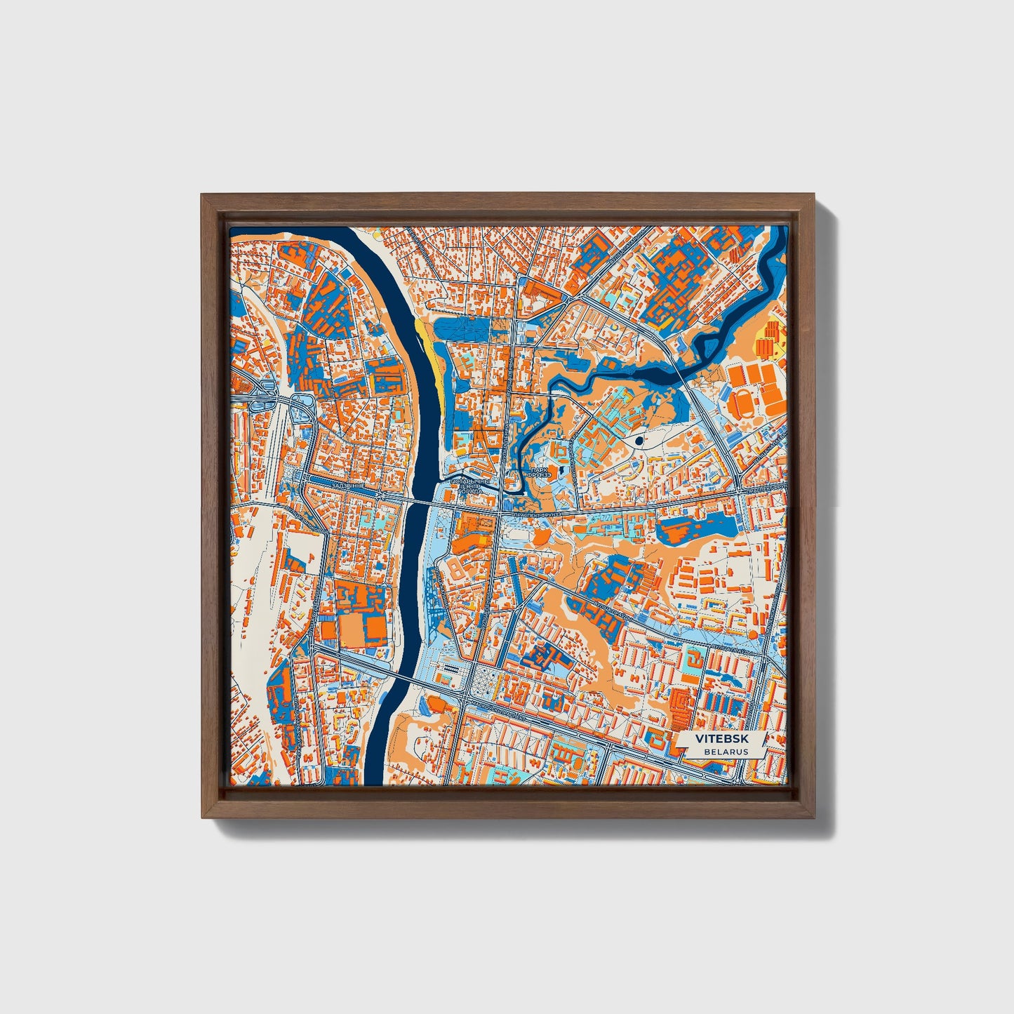 Вітебск Belarus Colorful City Map Canvas Print • Dark Wooden Framed