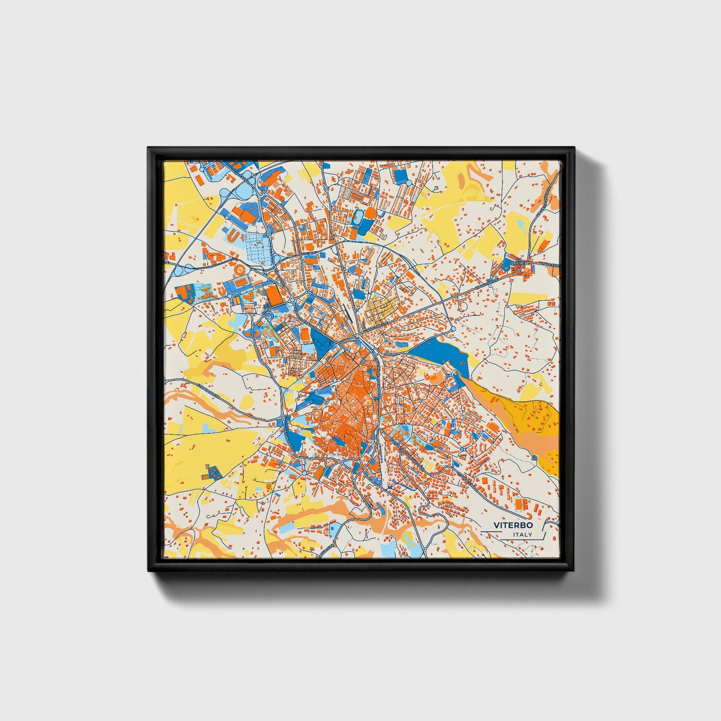 Viterbo Italy Colorful City Map Canvas Print • Black Framed