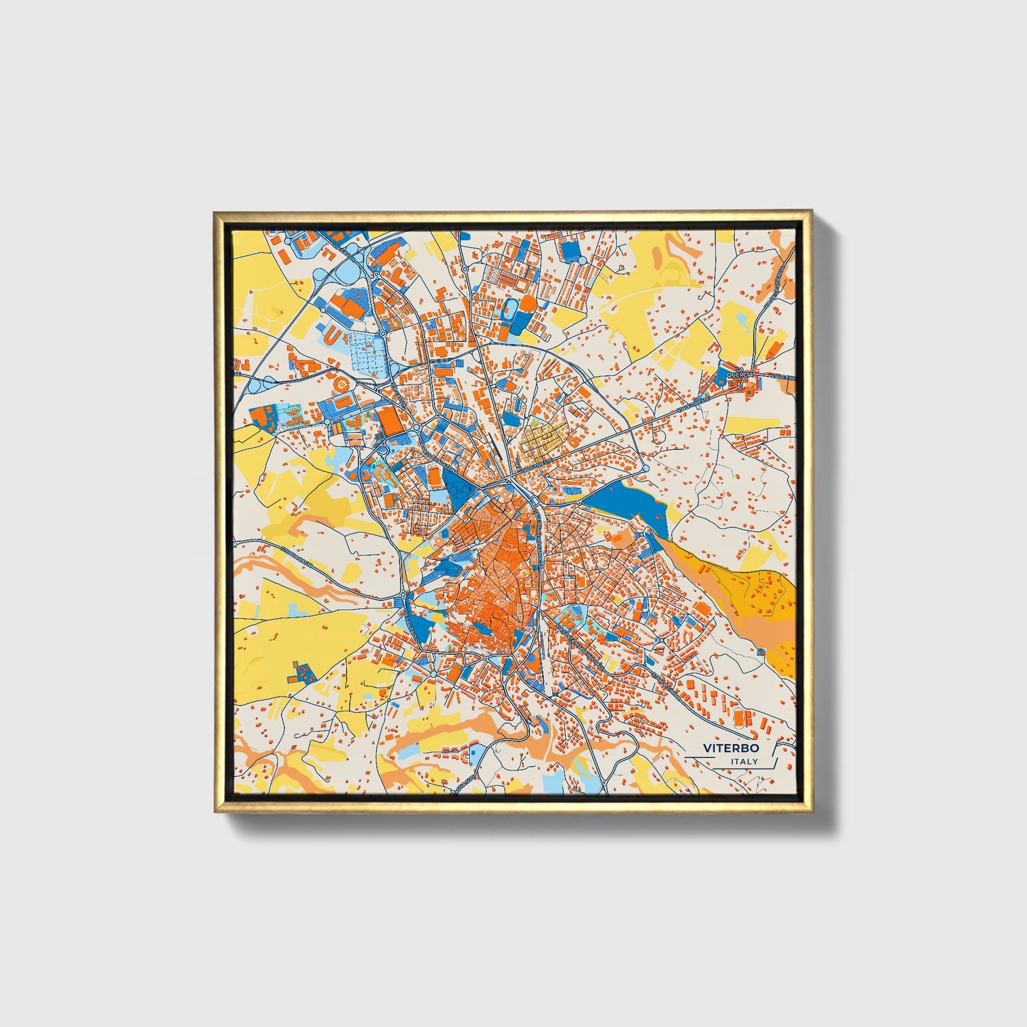 Viterbo Italy Colorful City Map Canvas Print • Gold Framed