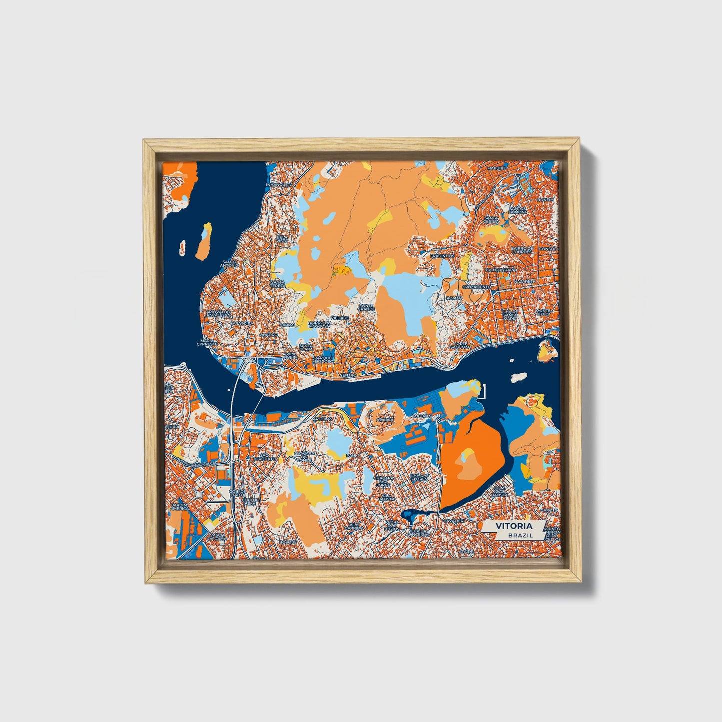 Vitoria Brazil Colorful City Map Canvas Print • Natural Wooden Framed