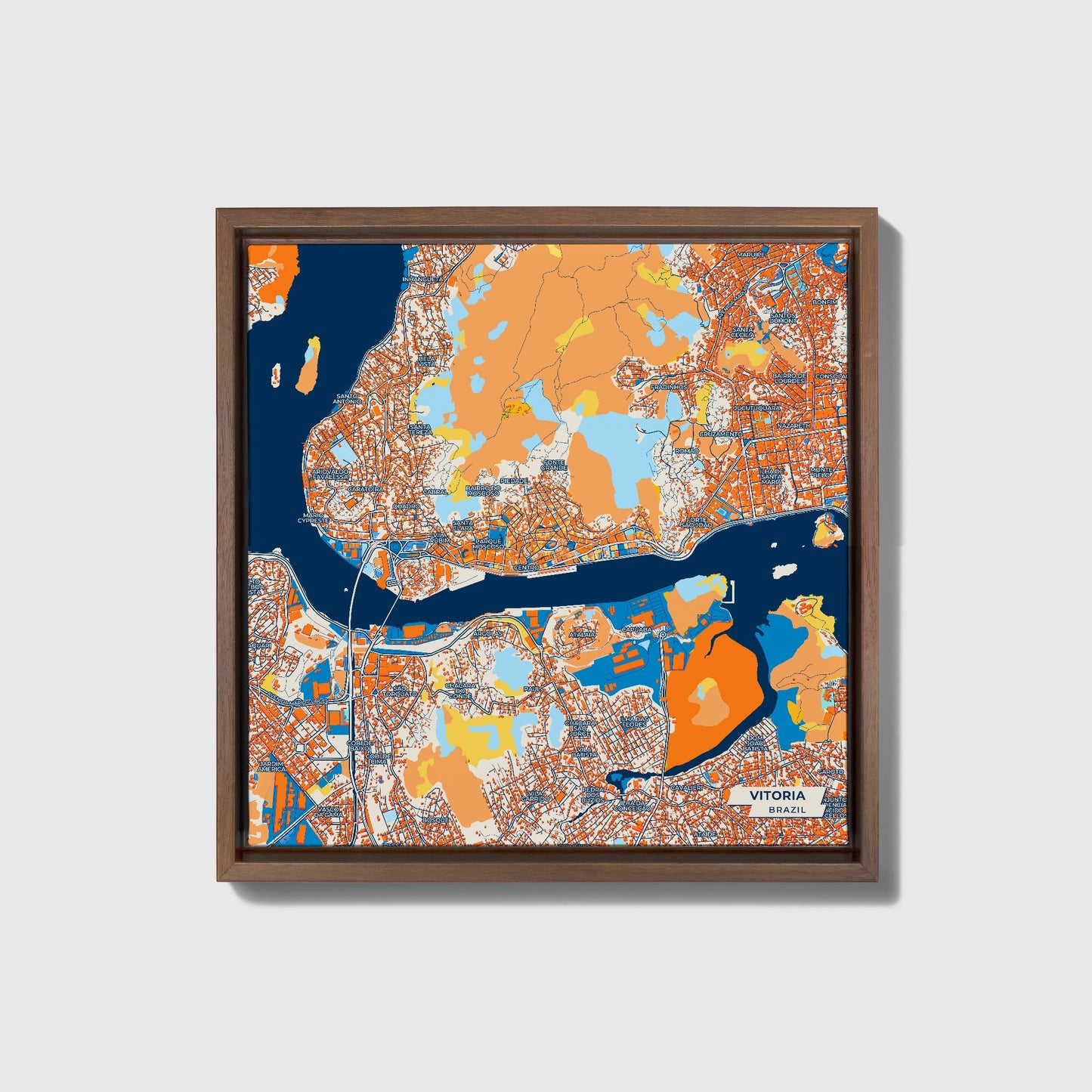Vitoria Brazil Colorful City Map Canvas Print • Dark Wooden Framed