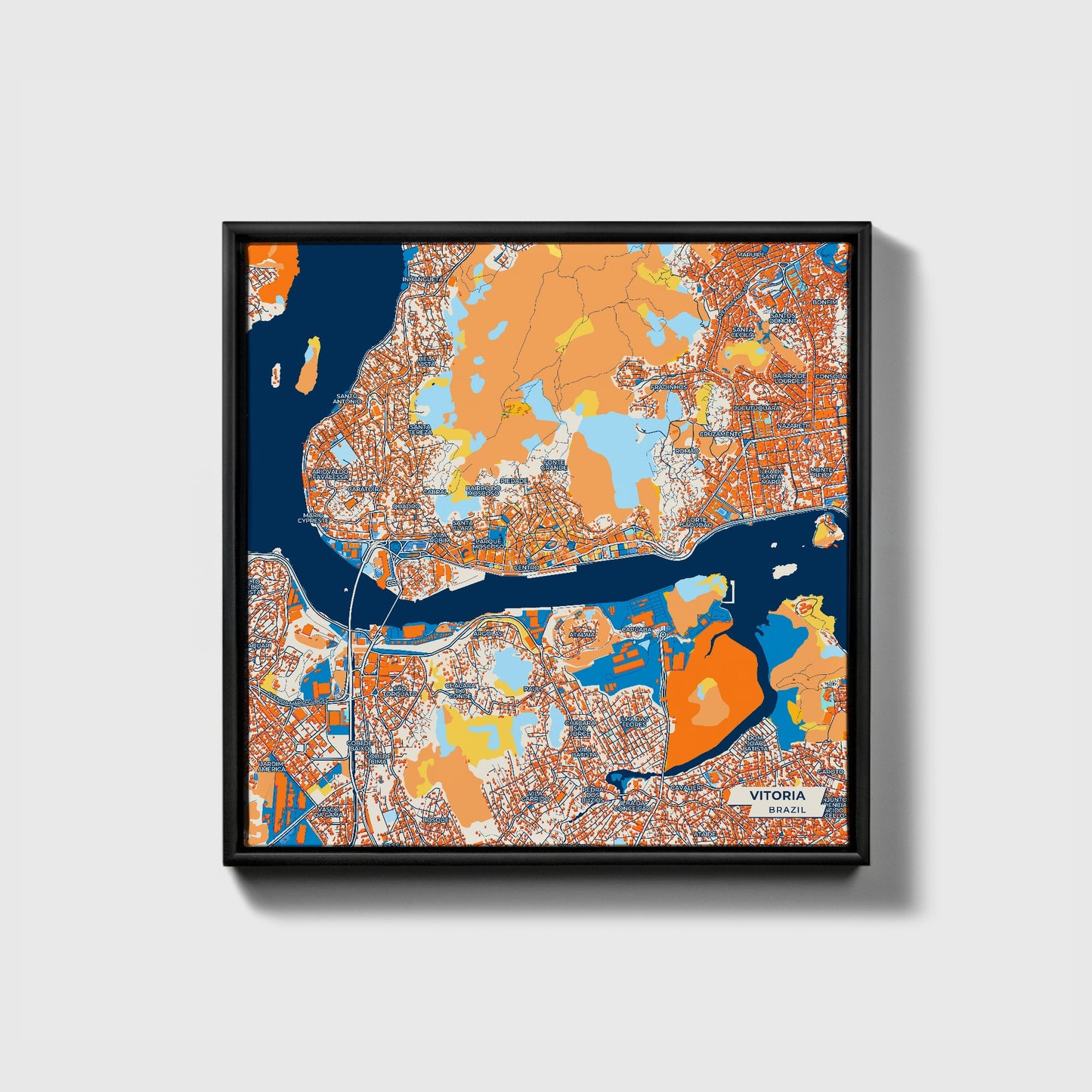 Vitoria Brazil Colorful City Map Canvas Print • Black Framed