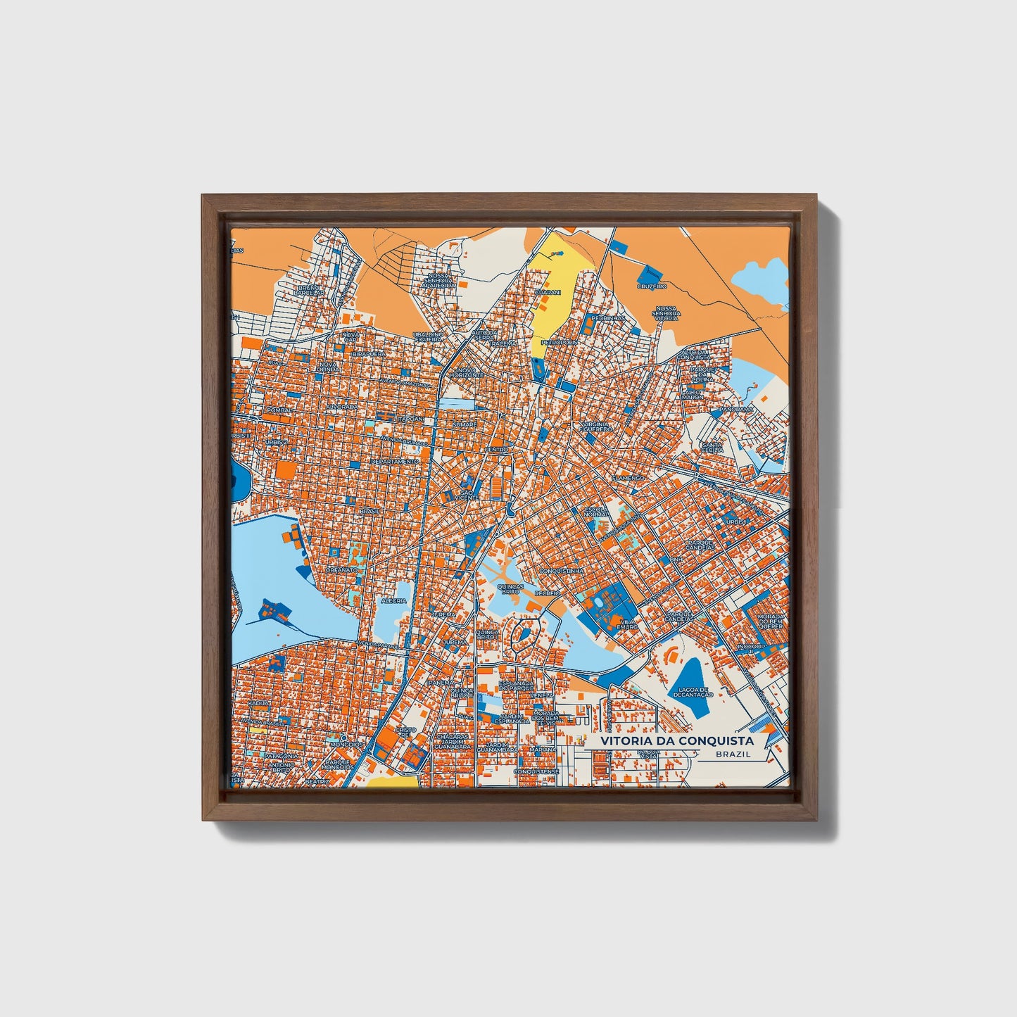 Vitoria Da Conquista Brazil Colorful City Map Canvas Print • Dark Wooden Framed