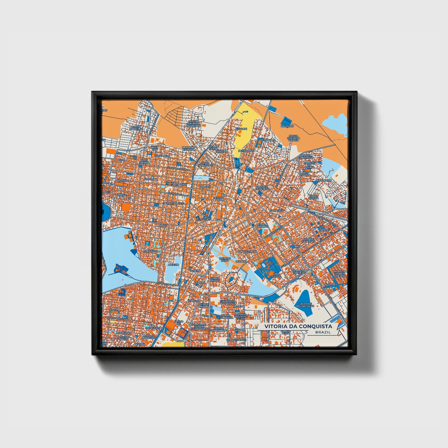 Vitoria Da Conquista Brazil Colorful City Map Canvas Print • Black Framed