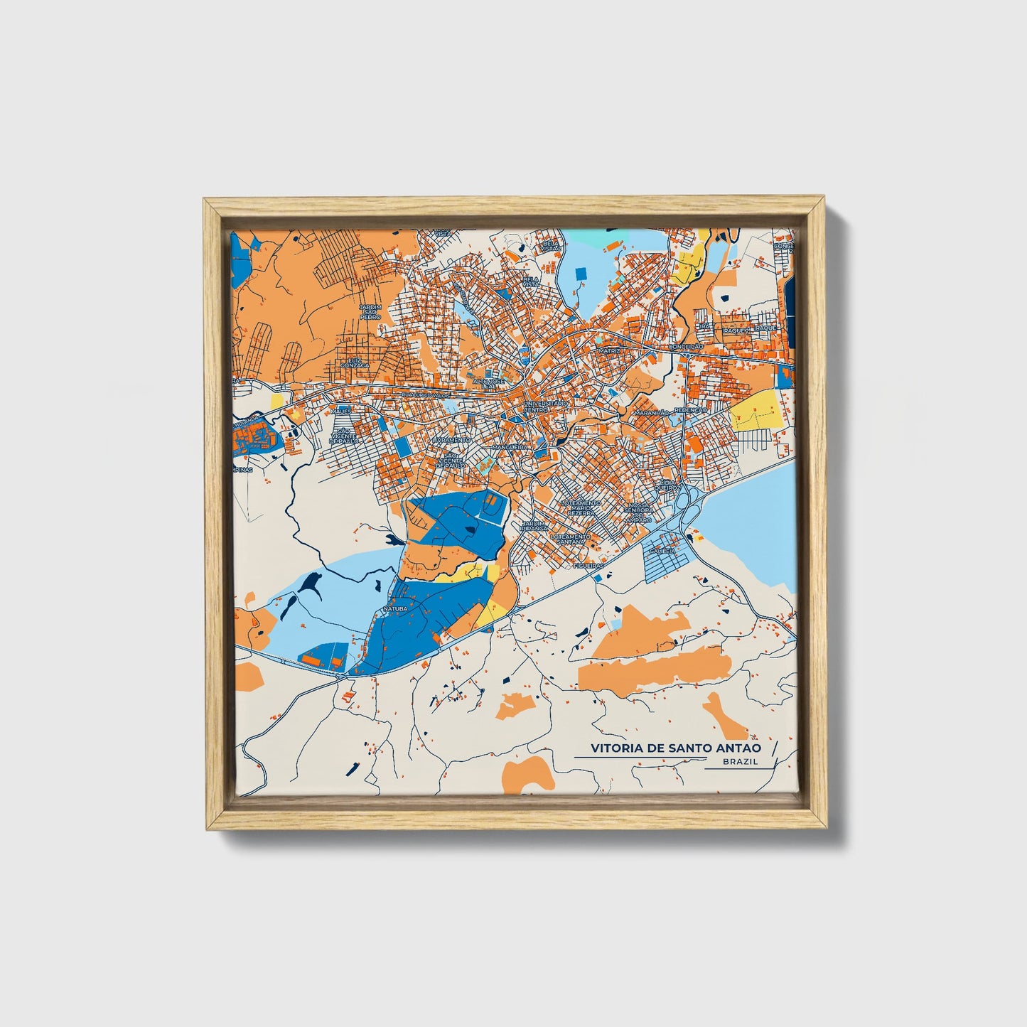 Vitoria De Santo Antao Brazil Colorful City Map Canvas Print • Natural Wooden Framed