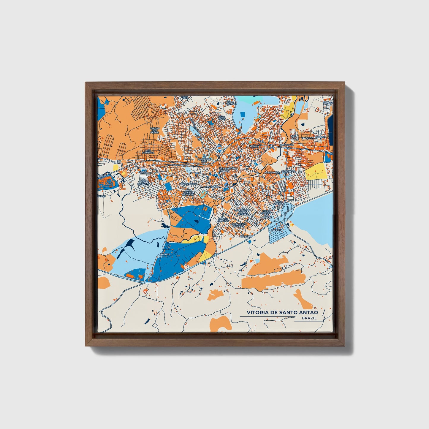 Vitoria De Santo Antao Brazil Colorful City Map Canvas Print • Dark Wooden Framed