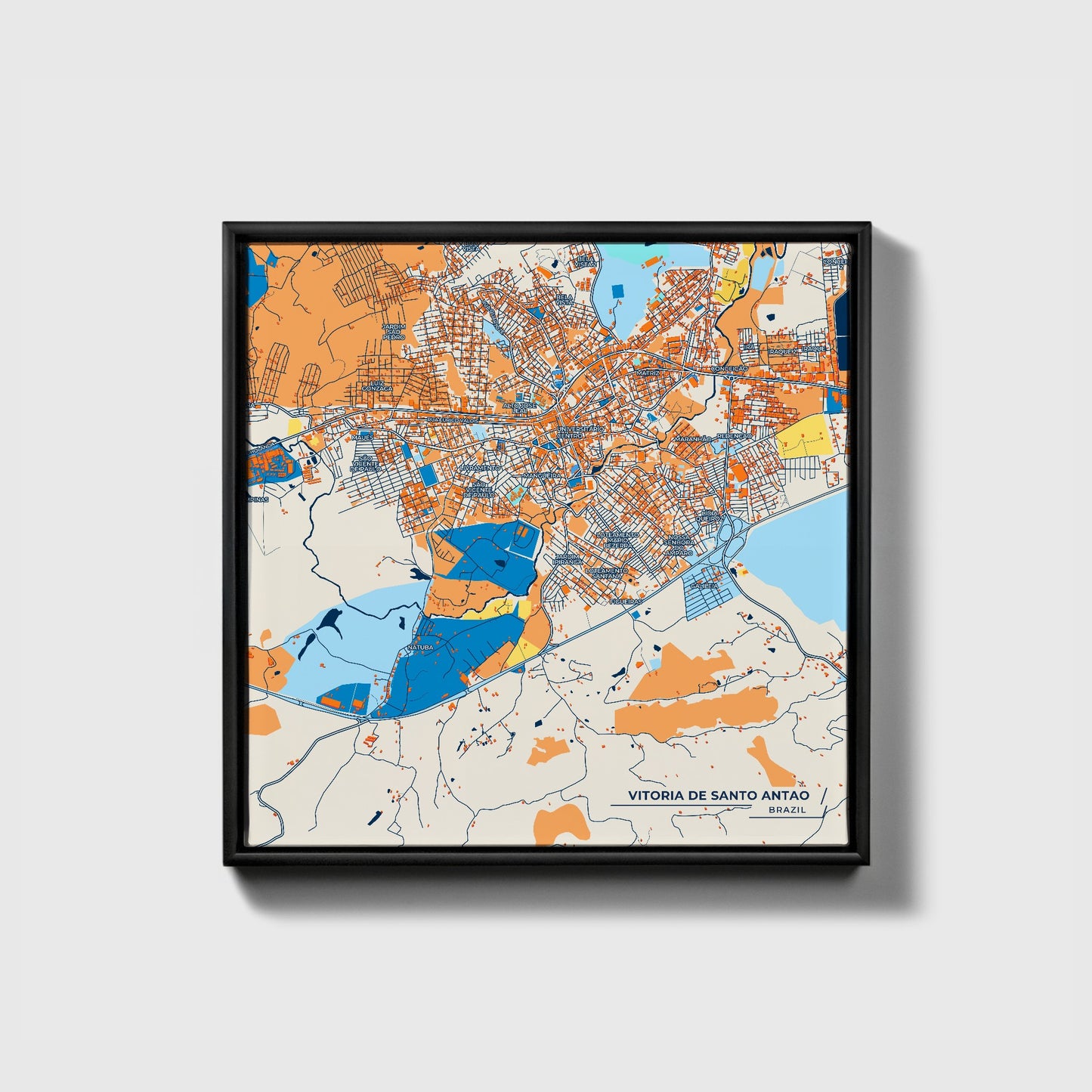 Vitoria De Santo Antao Brazil Colorful City Map Canvas Print • Black Framed