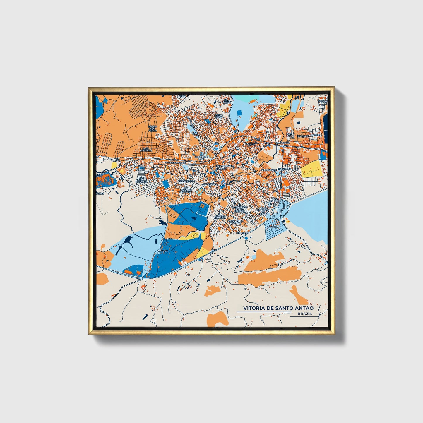 Vitoria De Santo Antao Brazil Colorful City Map Canvas Print • Gold Framed