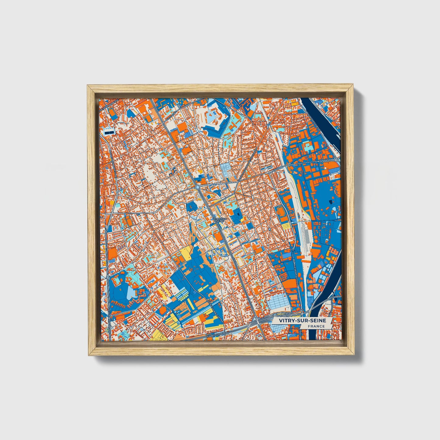 Vitry-Sur-Seine France Colorful City Map Canvas Print • Natural Wooden Framed