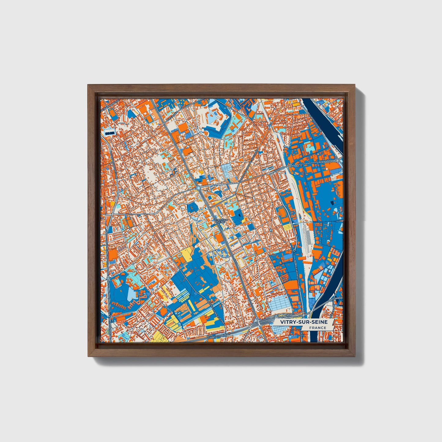 Vitry-Sur-Seine France Colorful City Map Canvas Print • Dark Wooden Framed