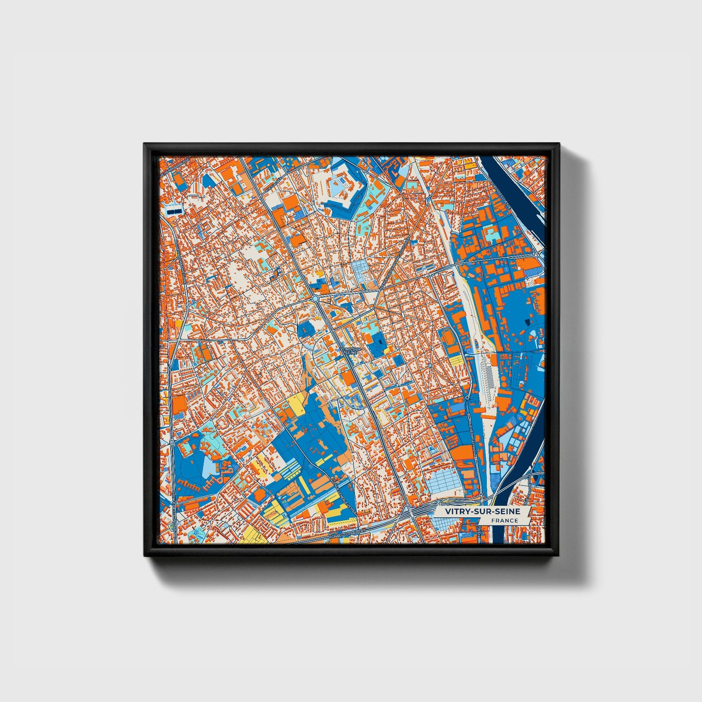 Vitry-Sur-Seine France Colorful City Map Canvas Print • Black Framed