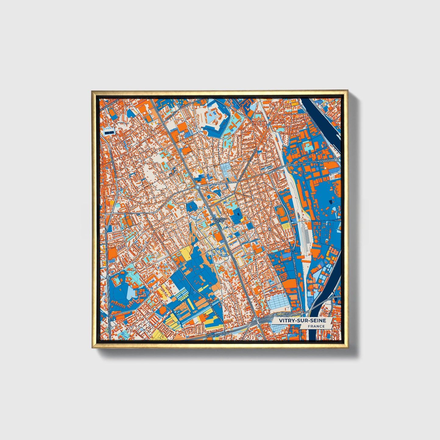 Vitry-Sur-Seine France Colorful City Map Canvas Print • Gold Framed