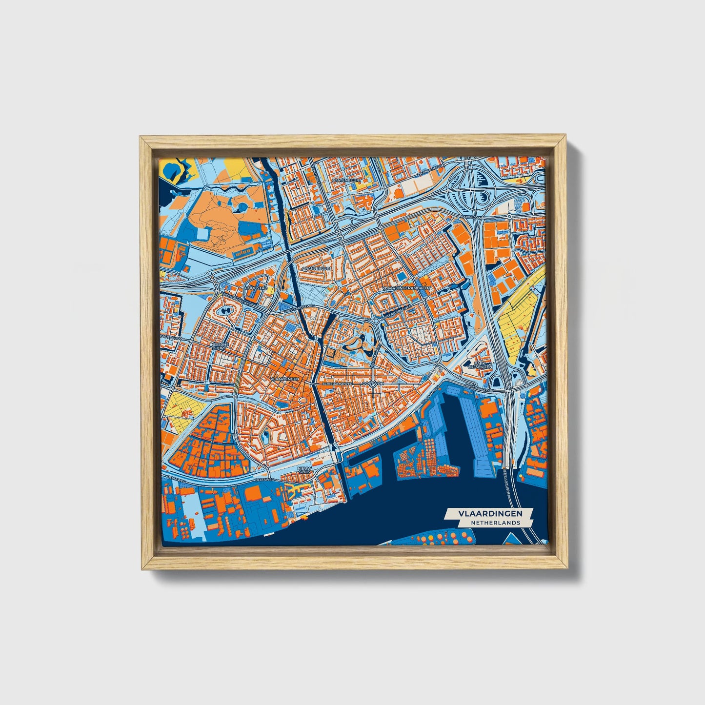 Vlaardingen Netherlands Colorful City Map Canvas Print • Natural Wooden Framed
