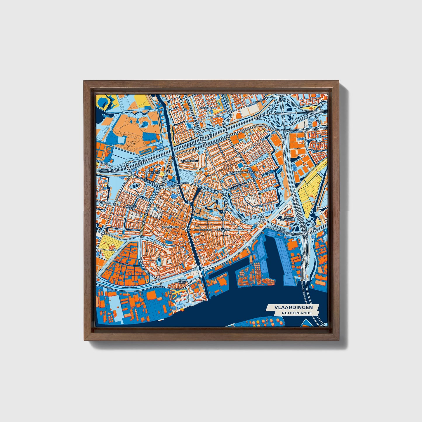 Vlaardingen Netherlands Colorful City Map Canvas Print • Dark Wooden Framed