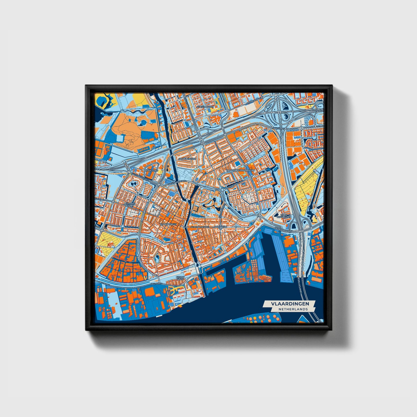 Vlaardingen Netherlands Colorful City Map Canvas Print • Black Framed