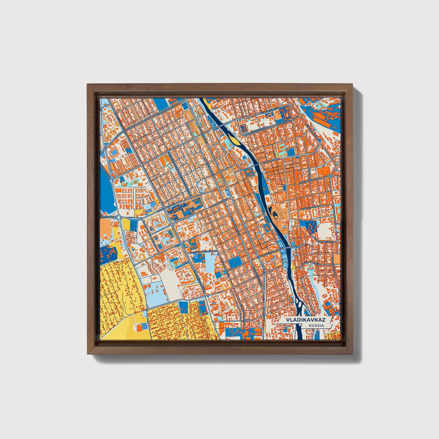 Владикавказ Russia Colorful City Map Canvas Print • Dark Wooden Framed