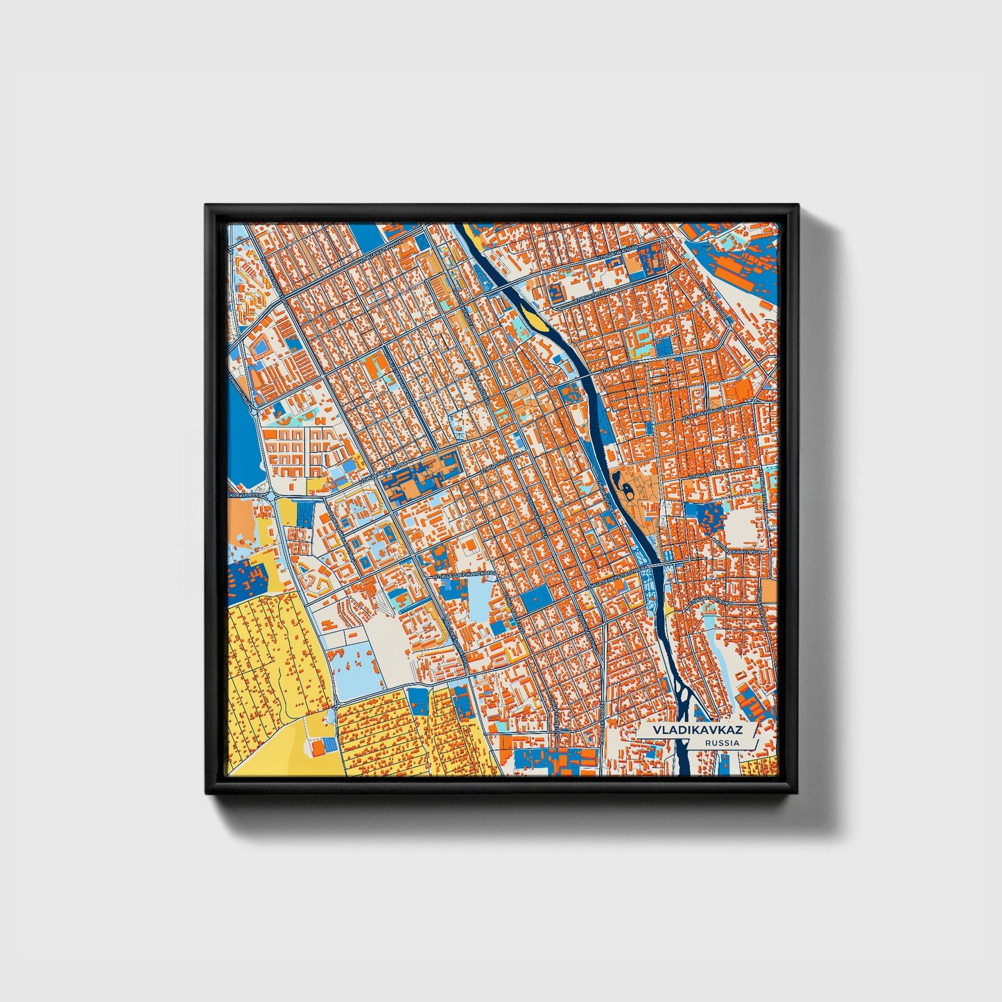 Владикавказ Russia Colorful City Map Canvas Print • Black Framed