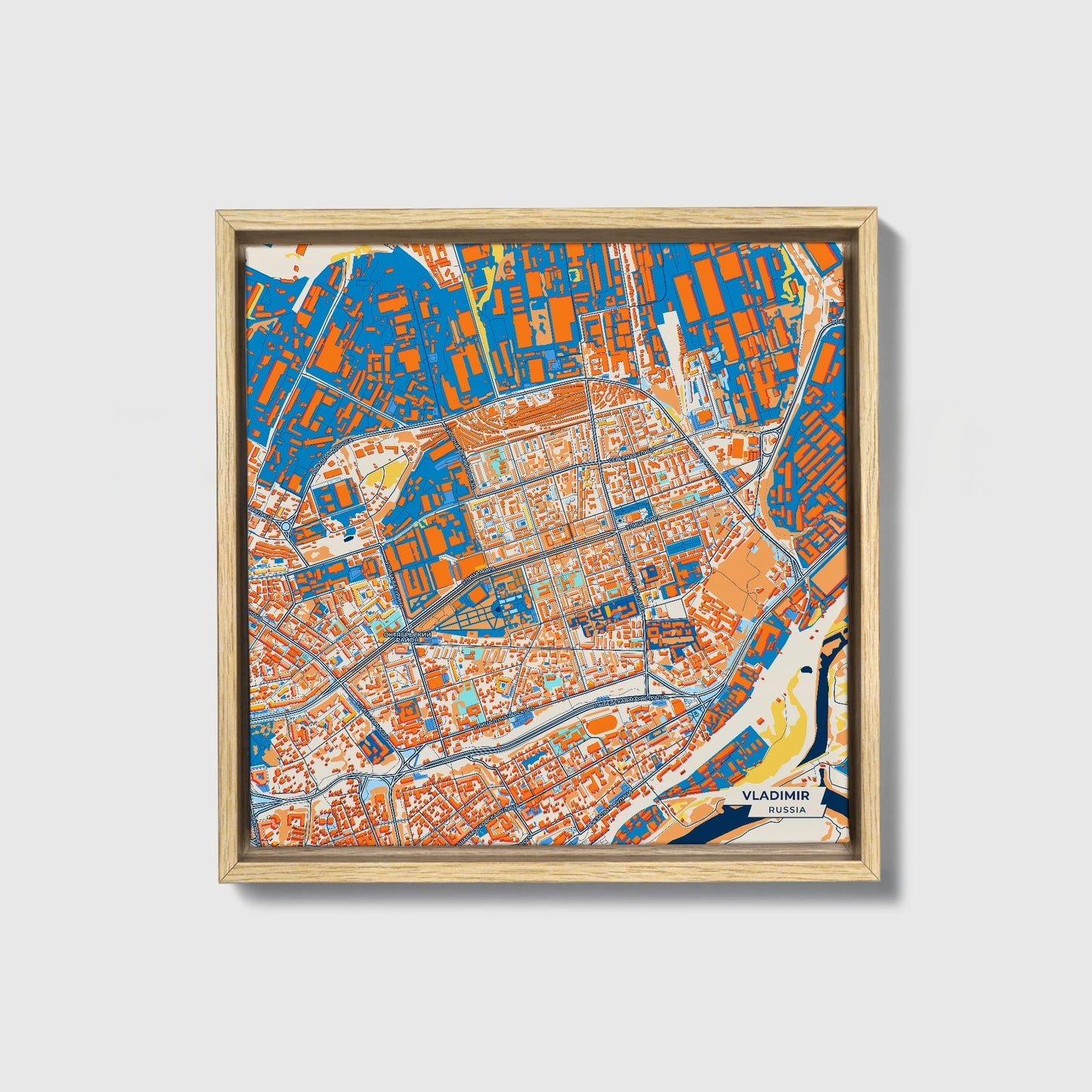 Владимир Russia Colorful City Map Canvas Print • Natural Wooden Framed