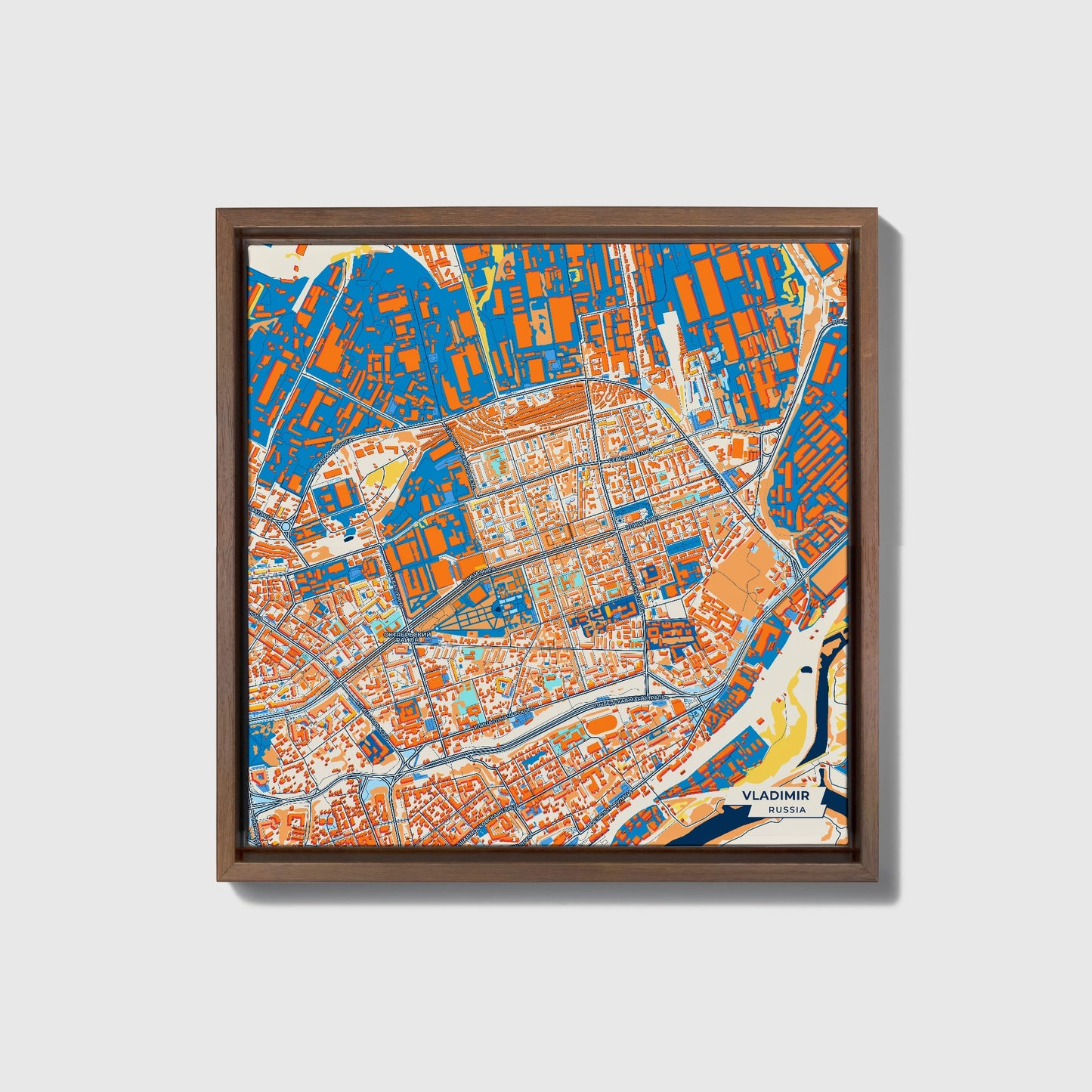 Владимир Russia Colorful City Map Canvas Print • Dark Wooden Framed