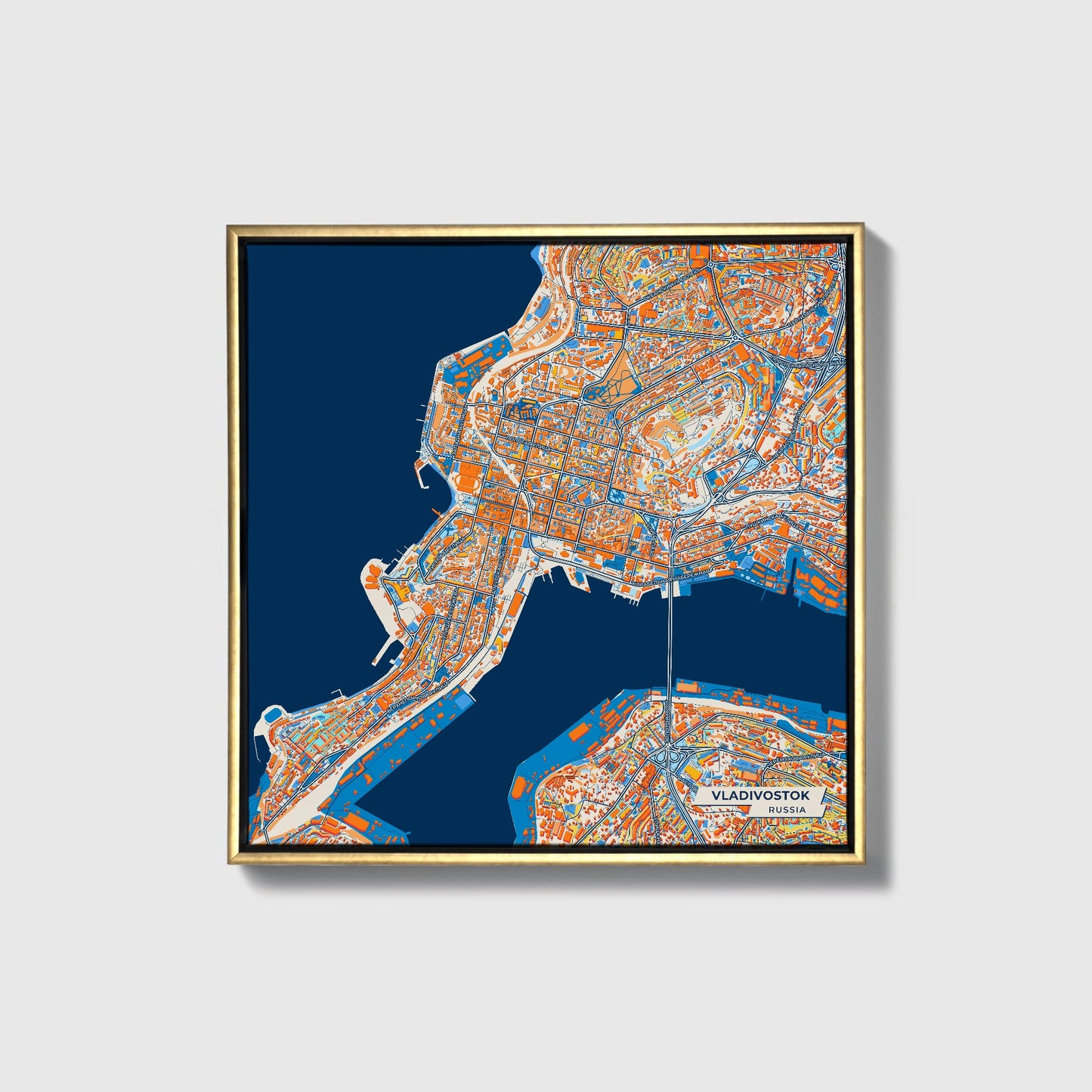 Владивосток Russia Colorful City Map Canvas Print • Gold Framed