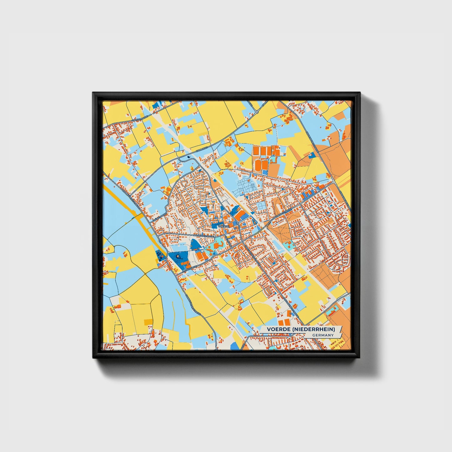 Voerde (Niederrhein) Germany Colorful City Map Canvas Print • Black Framed