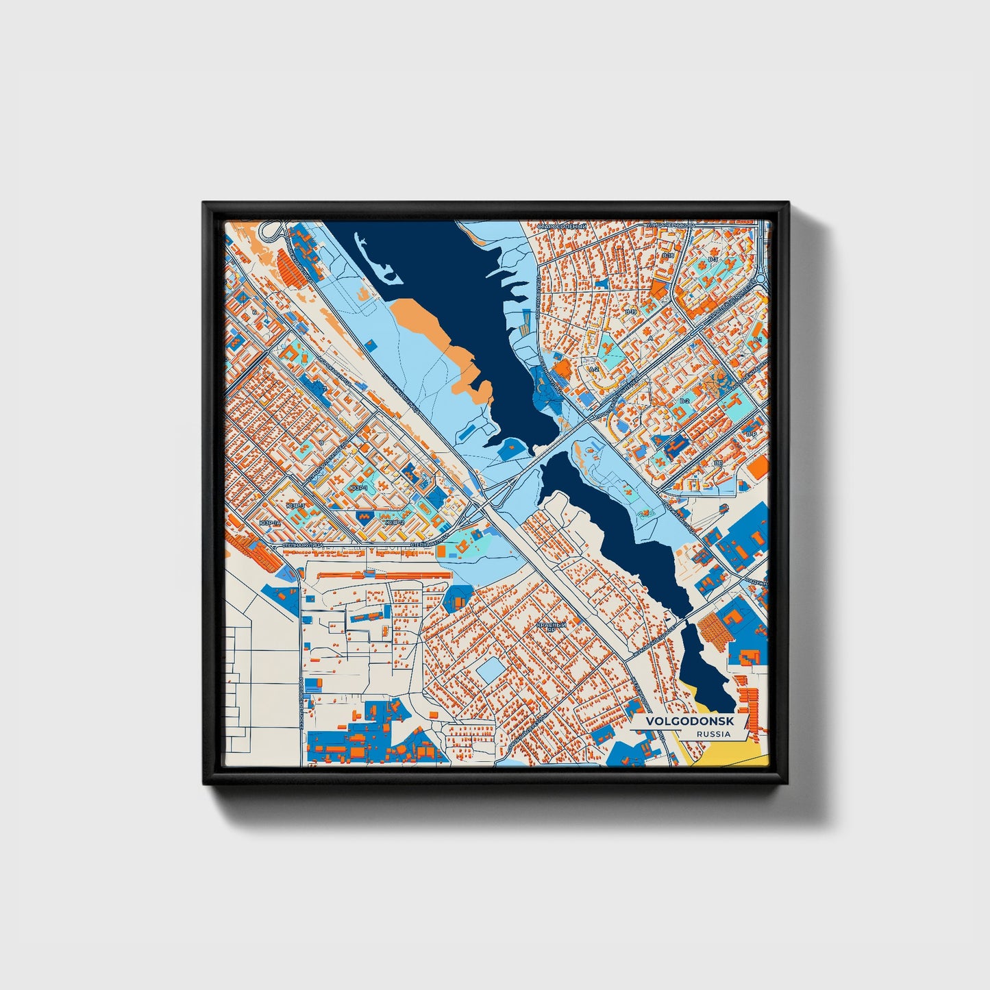 Волгодонск Russia Colorful City Map Canvas Print • Black Framed
