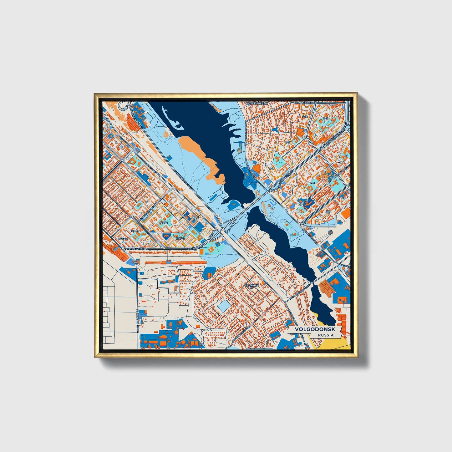 Волгодонск Russia Colorful City Map Canvas Print • Gold Framed