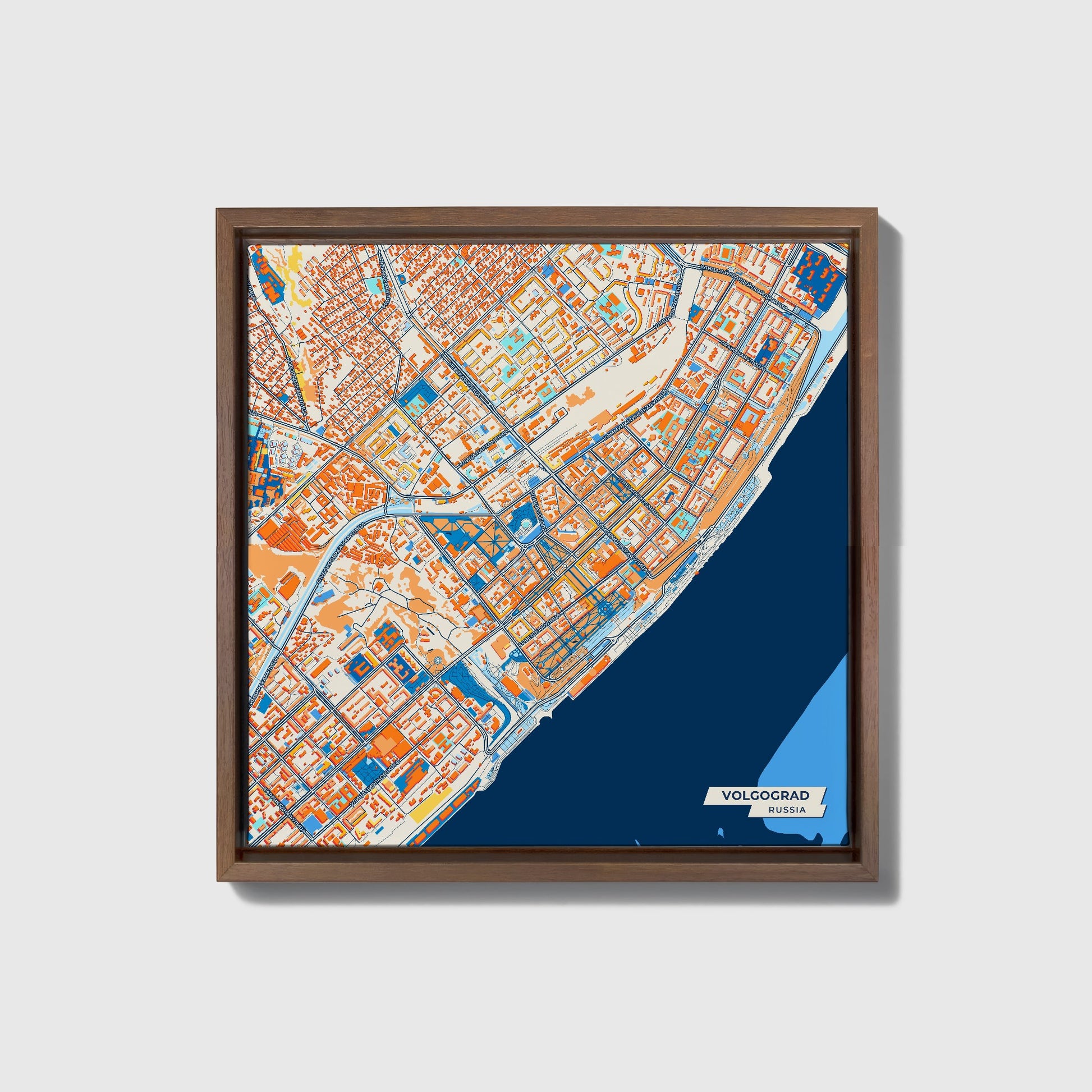 Волгоград Russia Colorful City Map Canvas Print • Dark Wooden Framed
