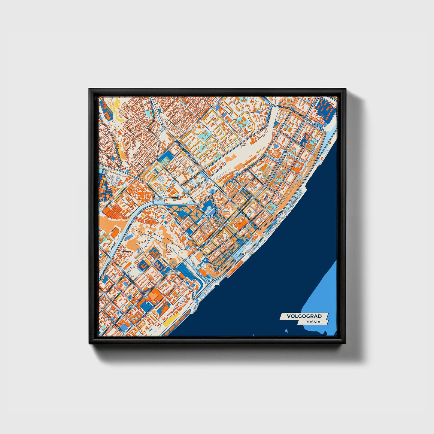 Волгоград Russia Colorful City Map Canvas Print • Black Framed