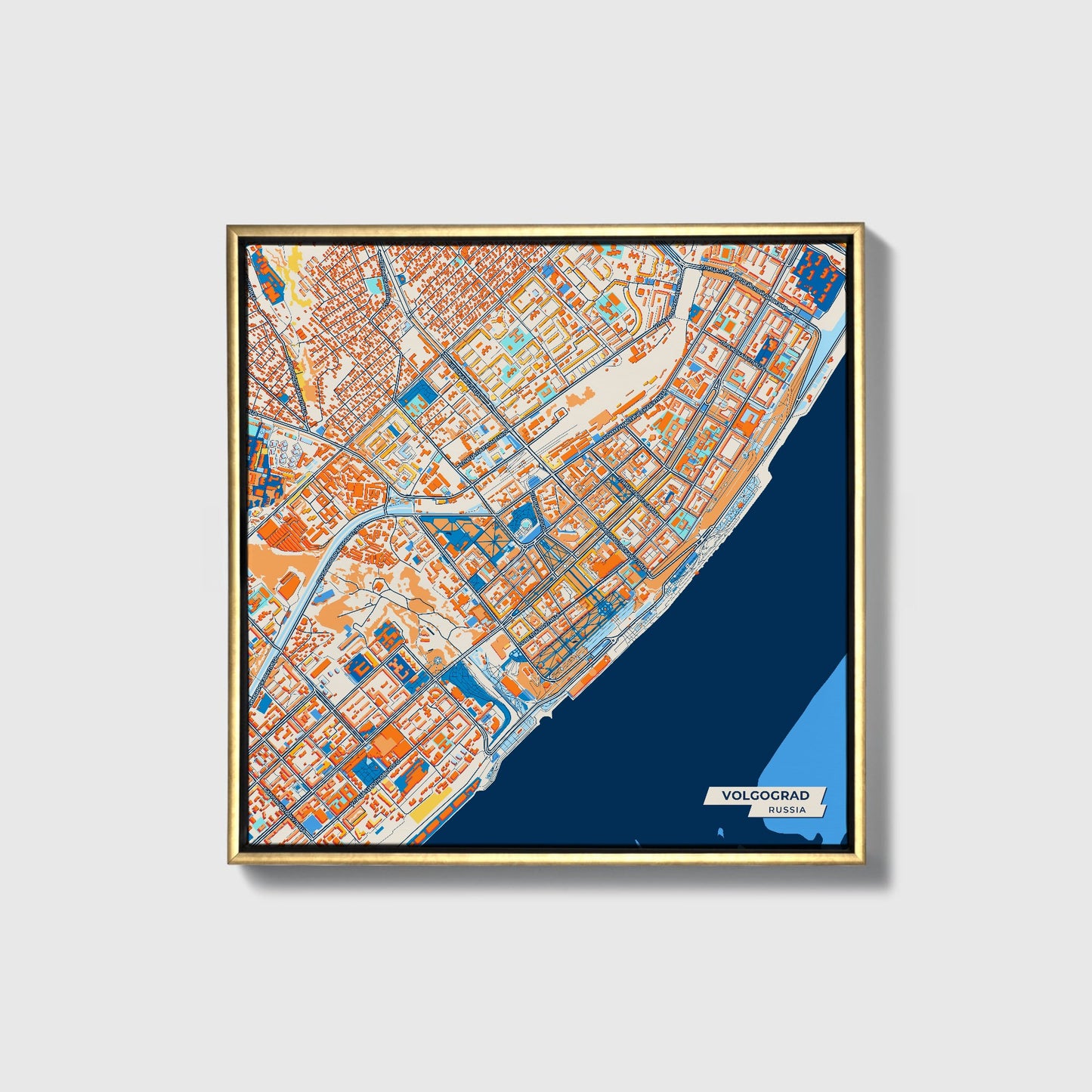 Волгоград Russia Colorful City Map Canvas Print • Gold Framed