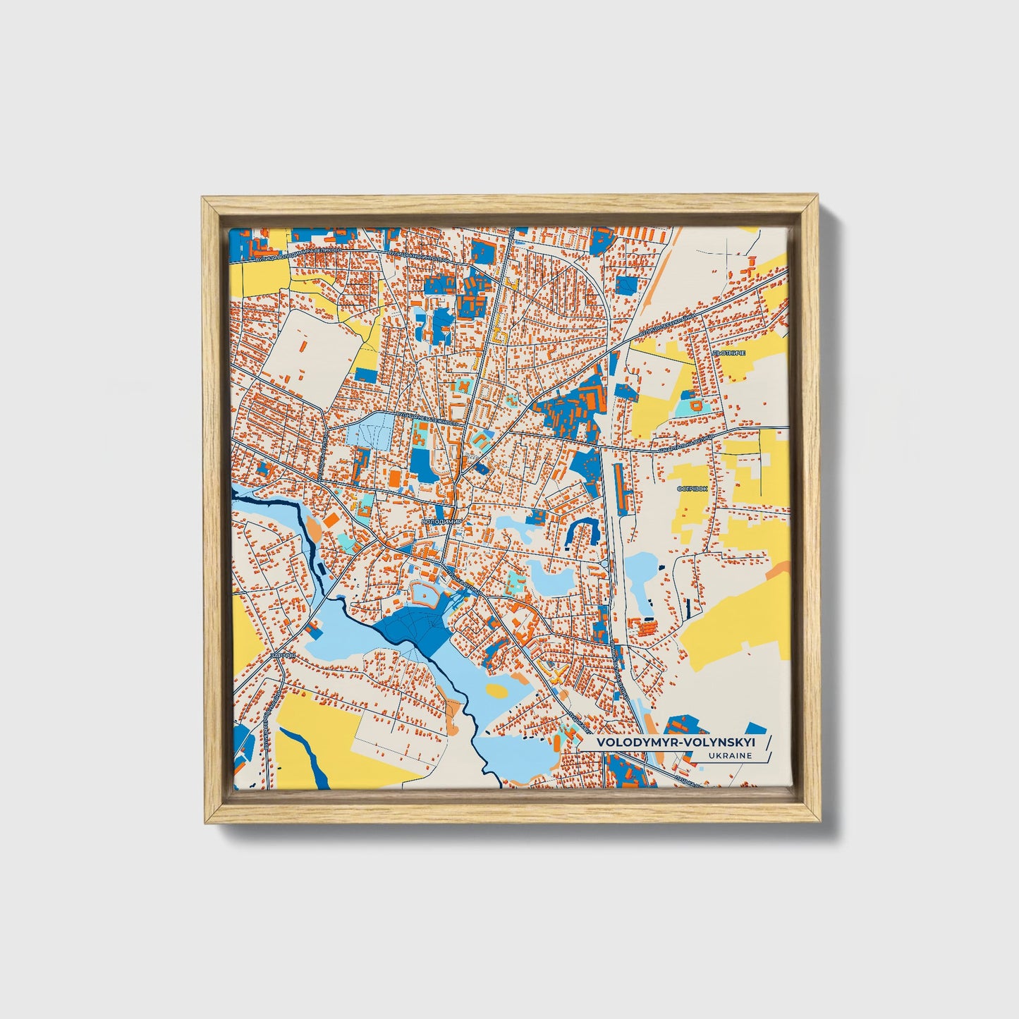 Володимир-Волинський Ukraine Colorful City Map Canvas Print • Natural Wooden Framed
