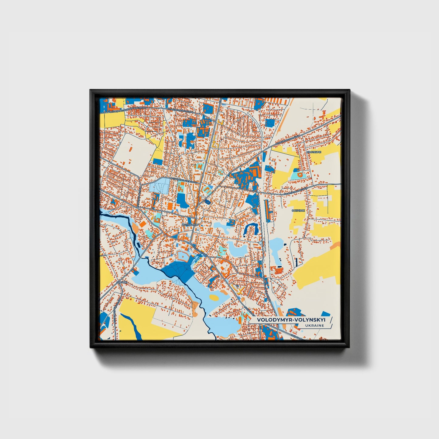 Володимир-Волинський Ukraine Colorful City Map Canvas Print • Black Framed