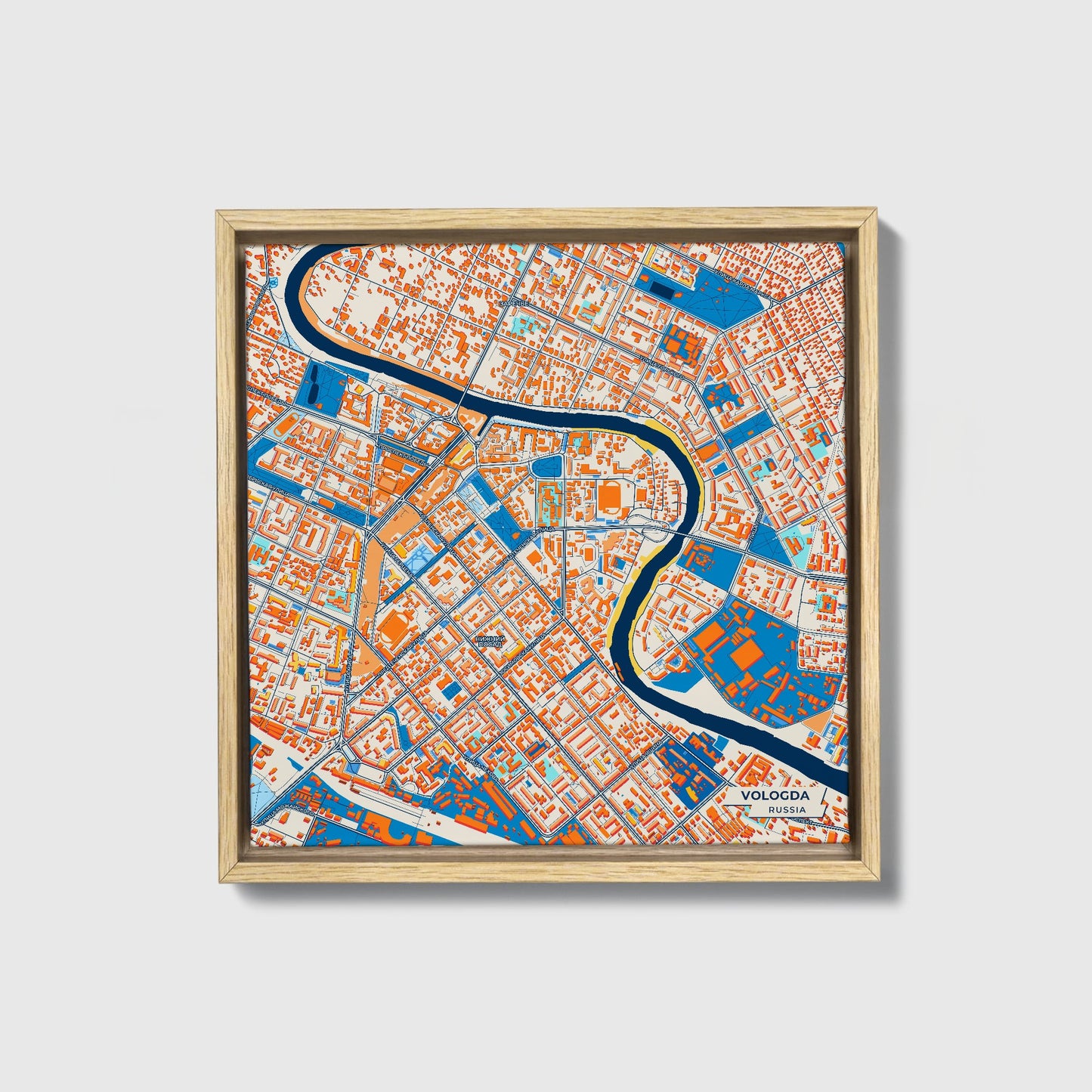 Вологда Russia Colorful City Map Canvas Print • Natural Wooden Framed