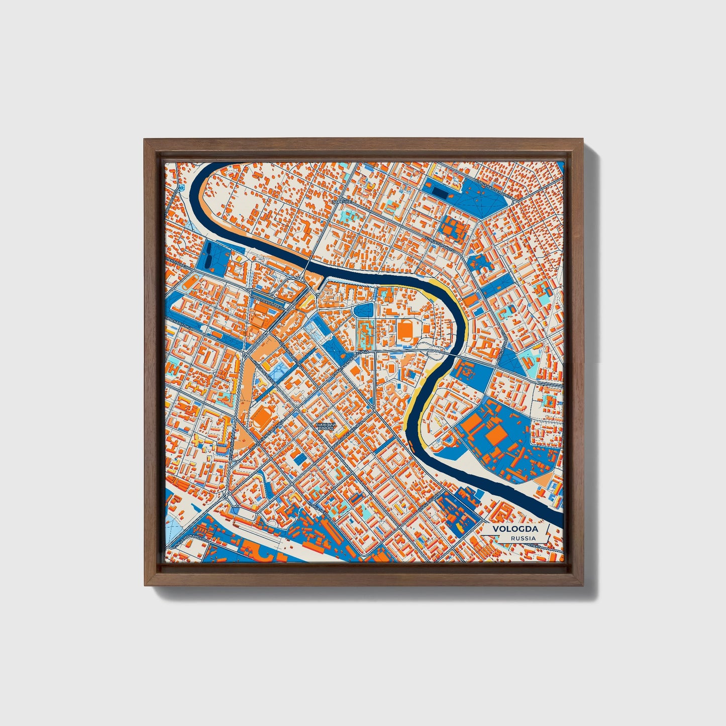 Вологда Russia Colorful City Map Canvas Print • Dark Wooden Framed