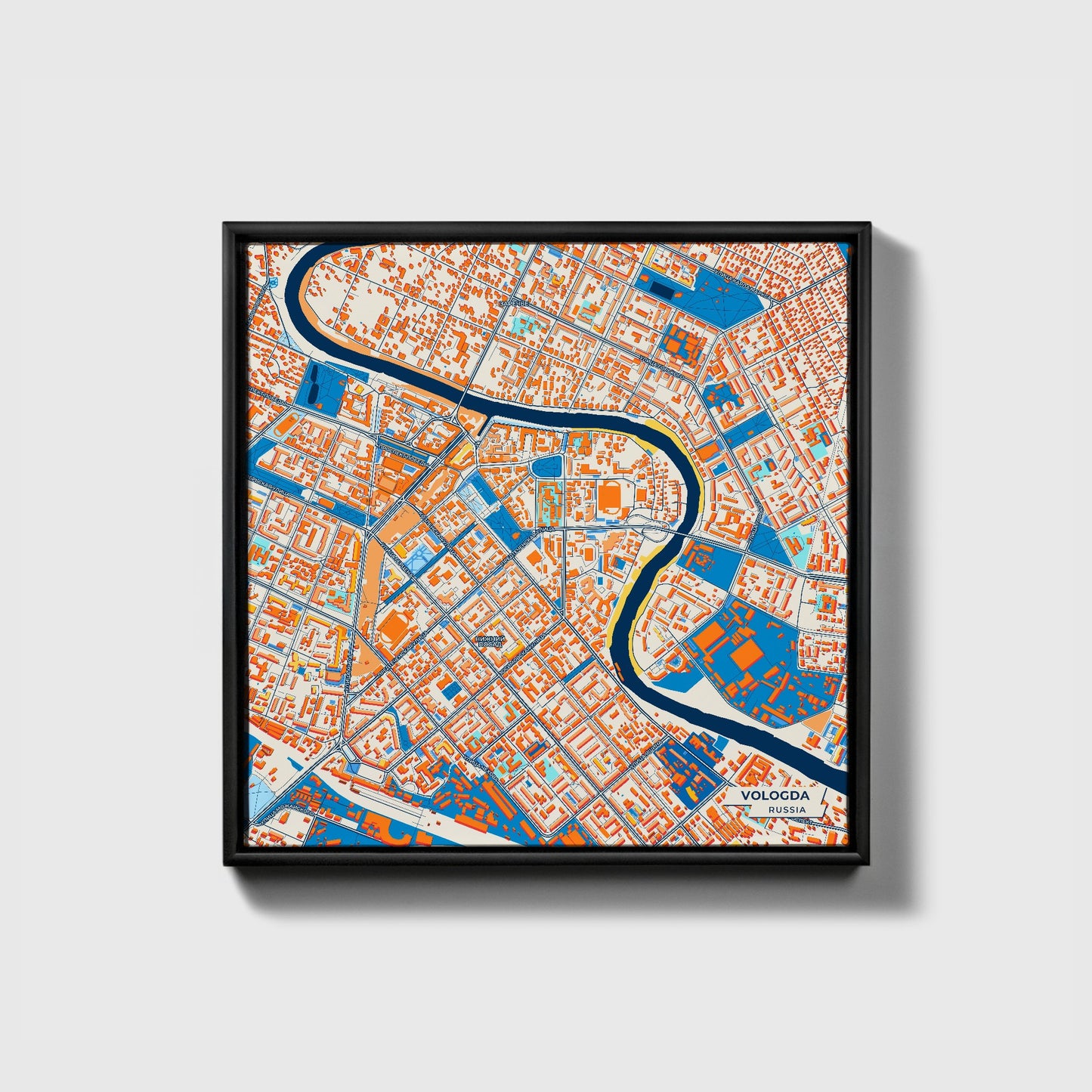 Вологда Russia Colorful City Map Canvas Print • Black Framed