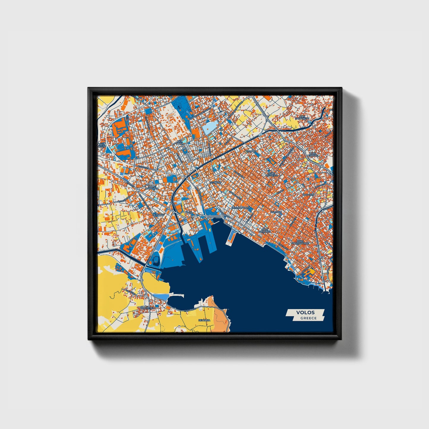 Βολος Greece Colorful City Map Canvas Print • Black Framed