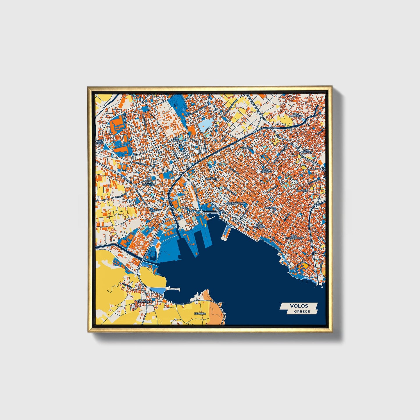 Βολος Greece Colorful City Map Canvas Print • Gold Framed