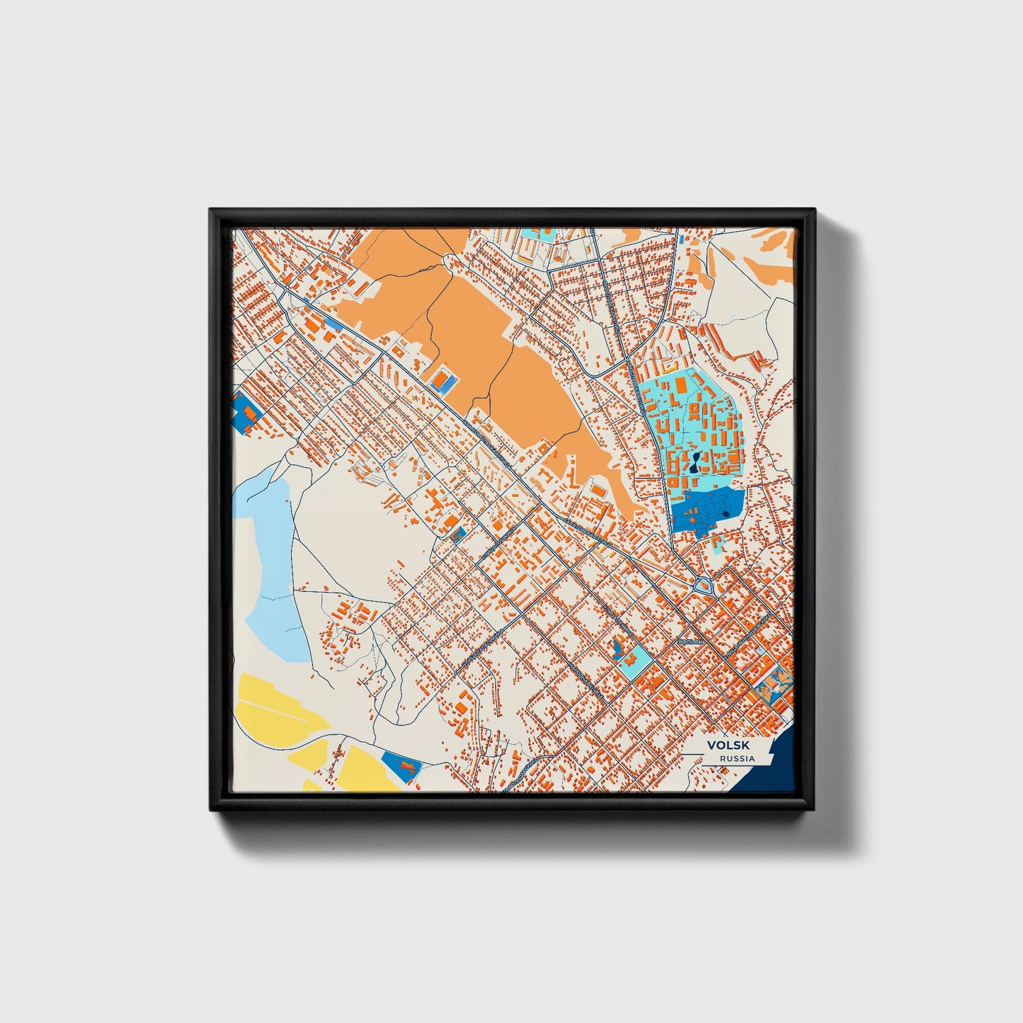 Вольск Russia Colorful City Map Canvas Print • Black Framed