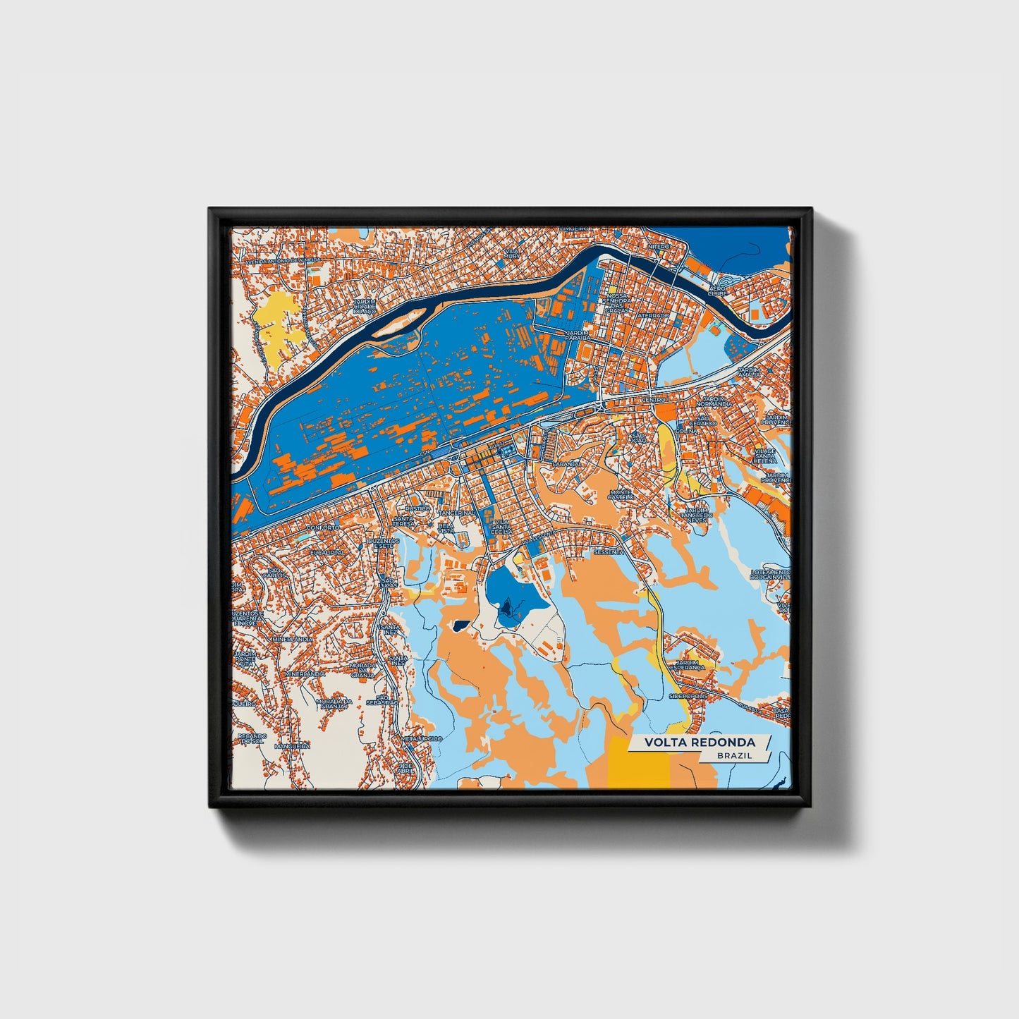 Volta Redonda Brazil Colorful City Map Canvas Print • Black Framed