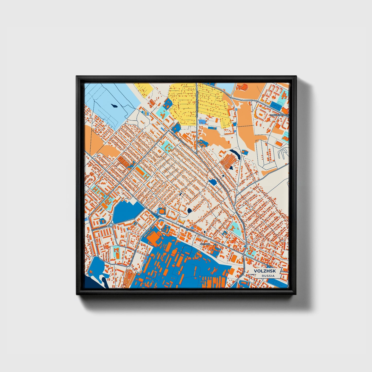 Волжск Russia Colorful City Map Canvas Print • Black Framed