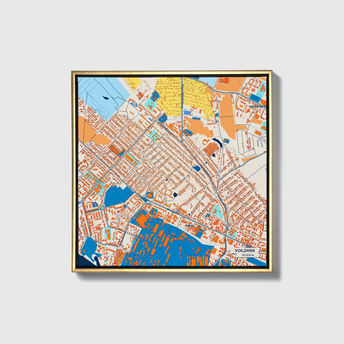 Волжск Russia Colorful City Map Canvas Print • Gold Framed