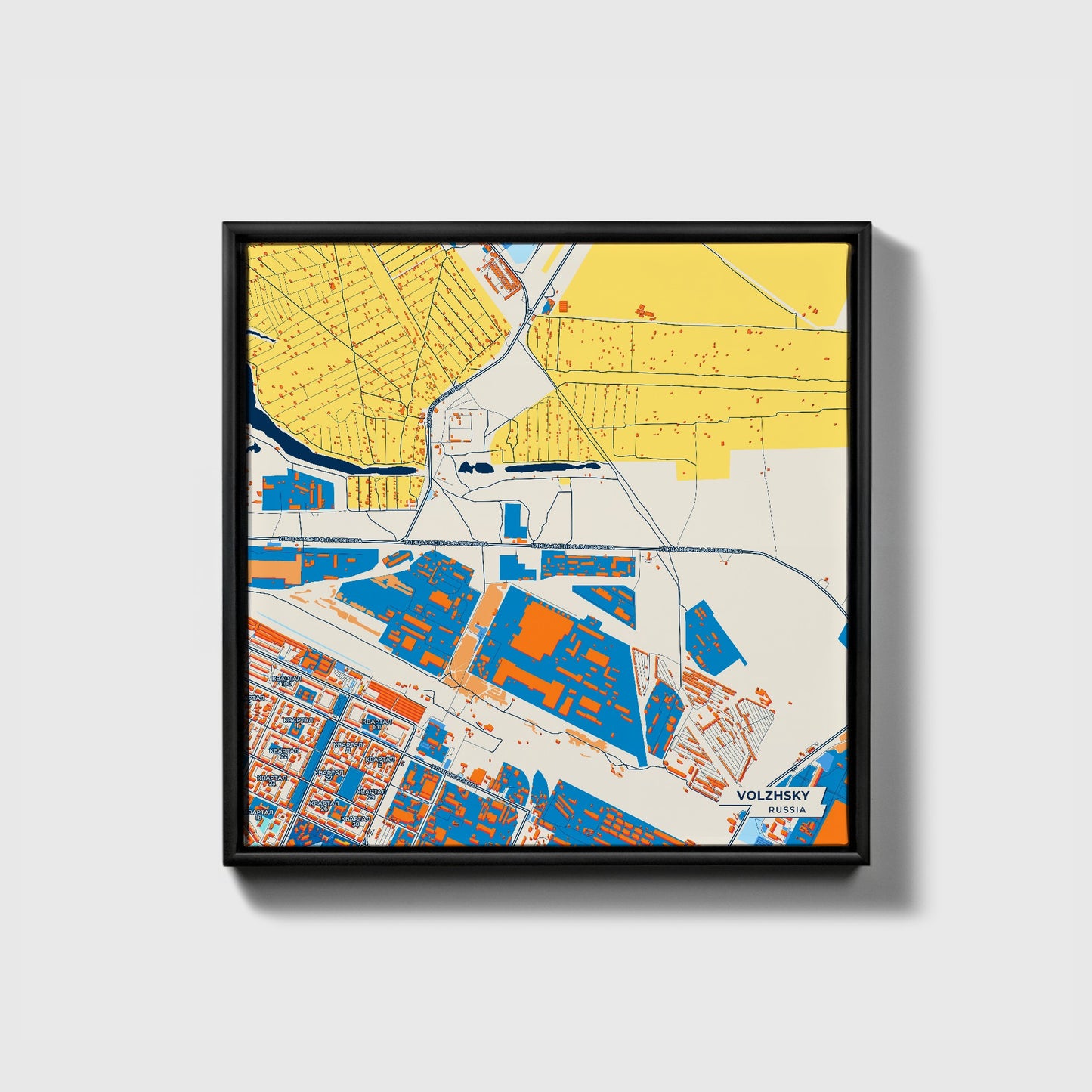 Волжский Russia Colorful City Map Canvas Print • Black Framed
