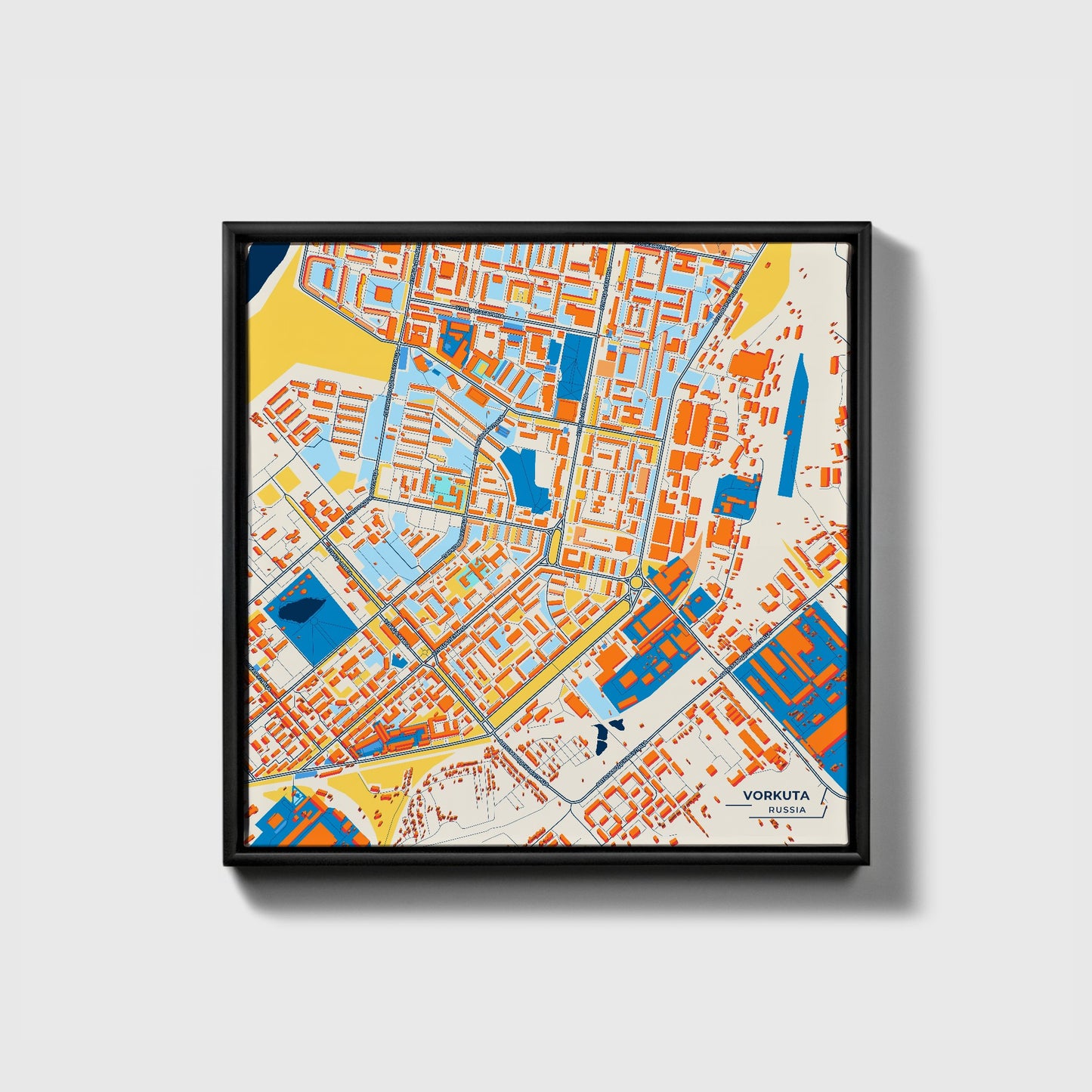 Воркута Russia Colorful City Map Canvas Print • Black Framed