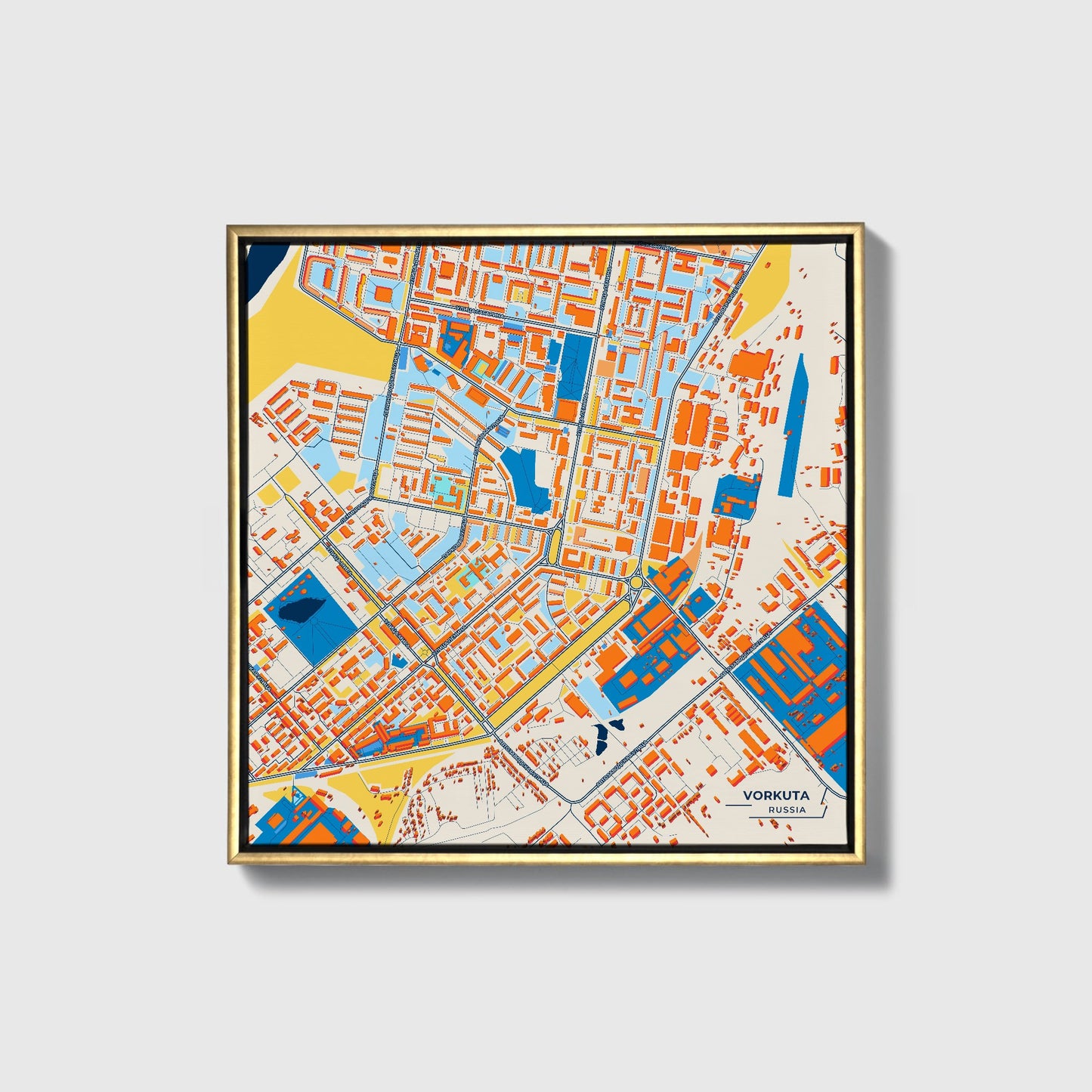Воркута Russia Colorful City Map Canvas Print • Gold Framed