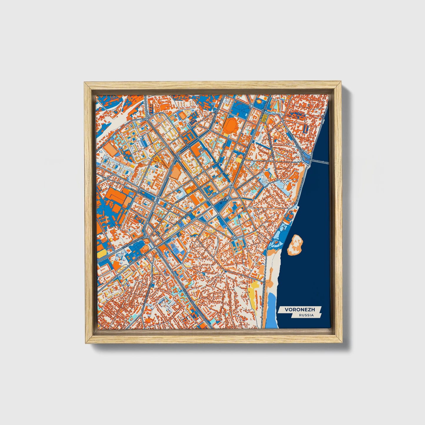 Воронежский Russia Colorful City Map Canvas Print • Natural Wooden Framed