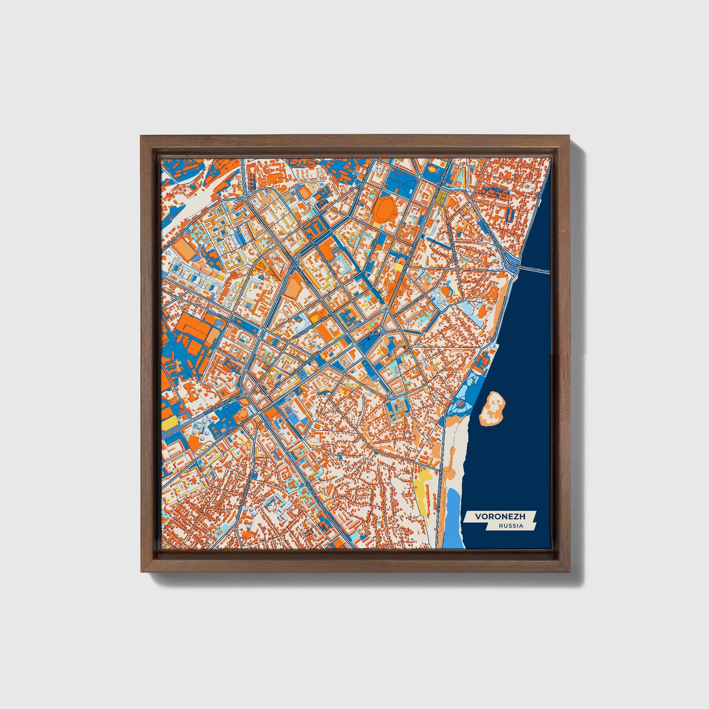 Воронежский Russia Colorful City Map Canvas Print • Dark Wooden Framed