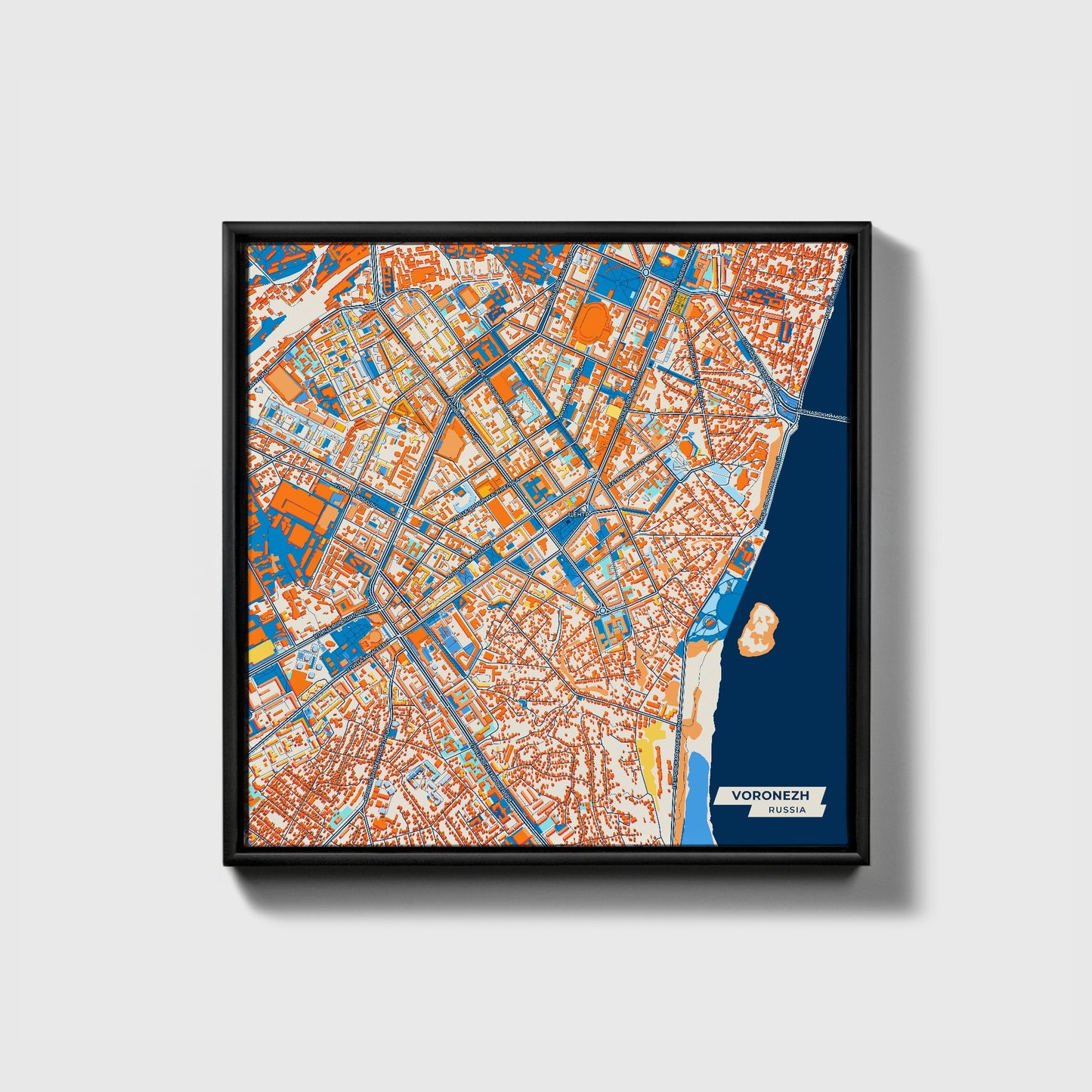 Воронежский Russia Colorful City Map Canvas Print • Black Framed