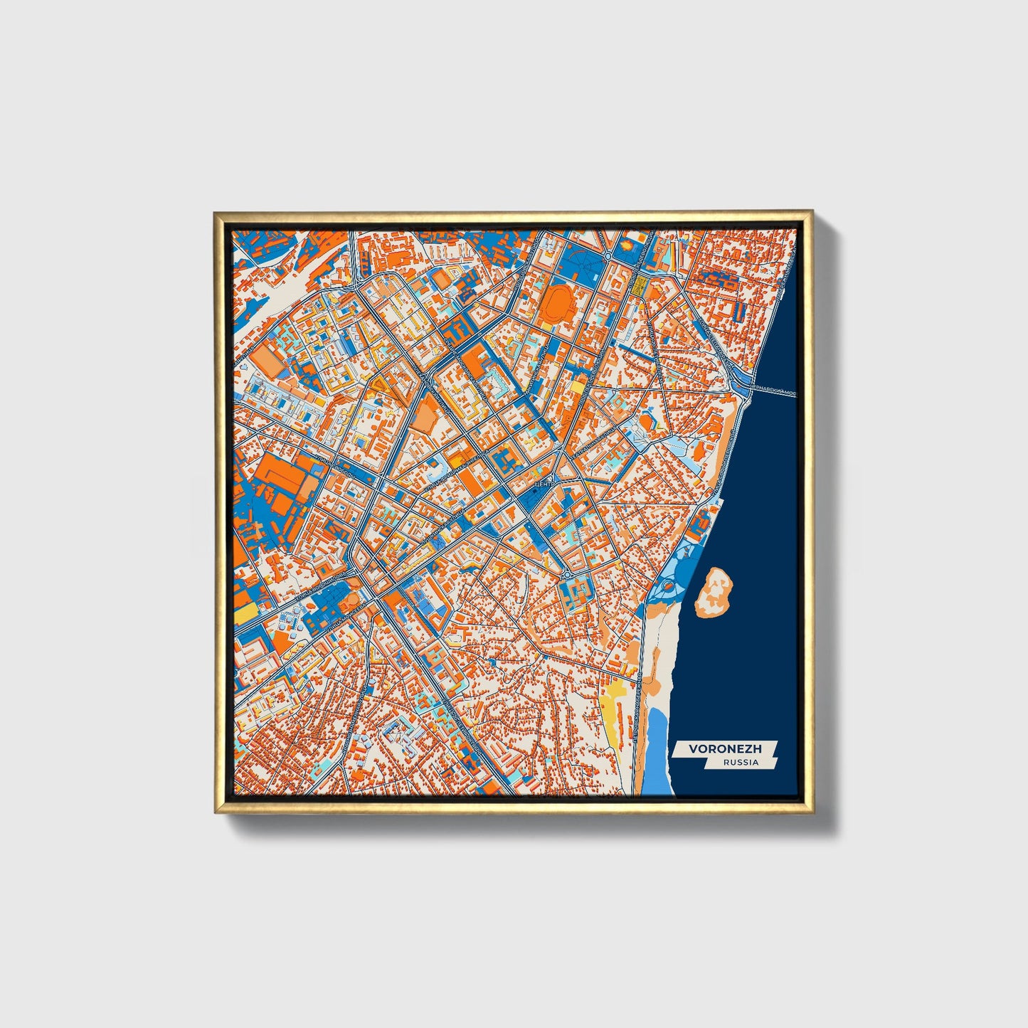 Воронежский Russia Colorful City Map Canvas Print • Gold Framed